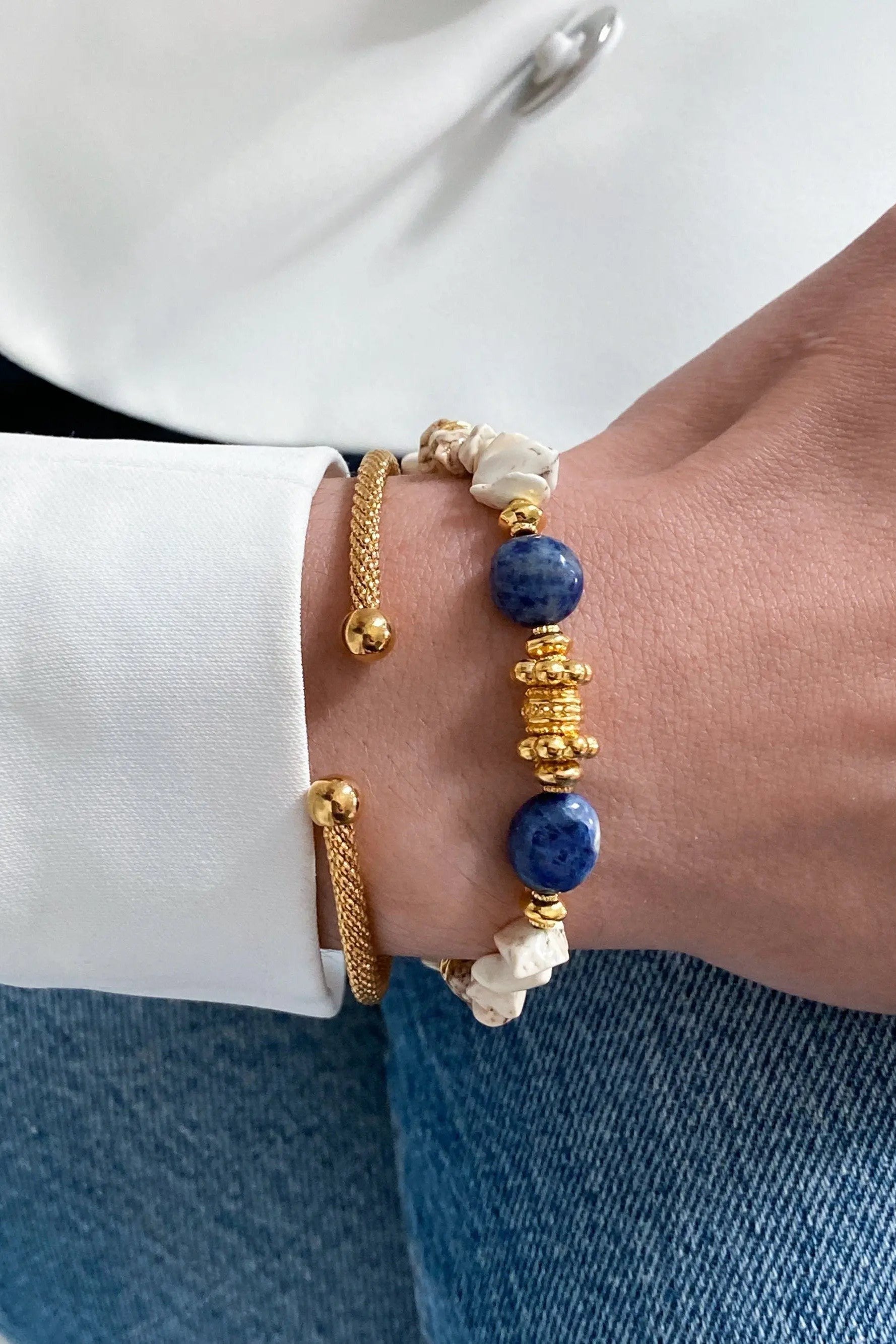 Heishi bracelet Blue White beaded Bracelet Surfer bracelet Boho chic bracelet stackable Summer bracelets Birthday Gift, AEL