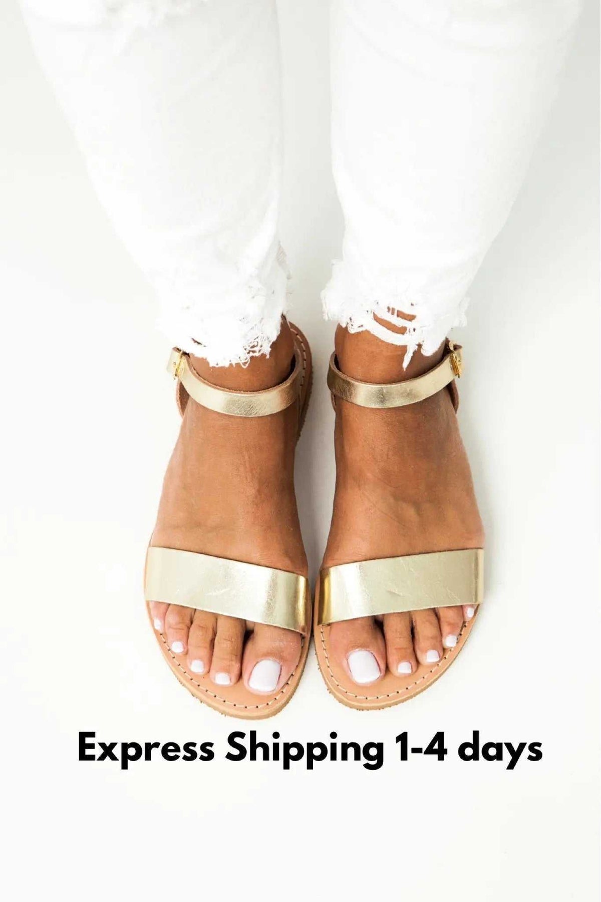 ELOUNDA Handmade Greek Sandals in gold leather with multiple straps and open toes
