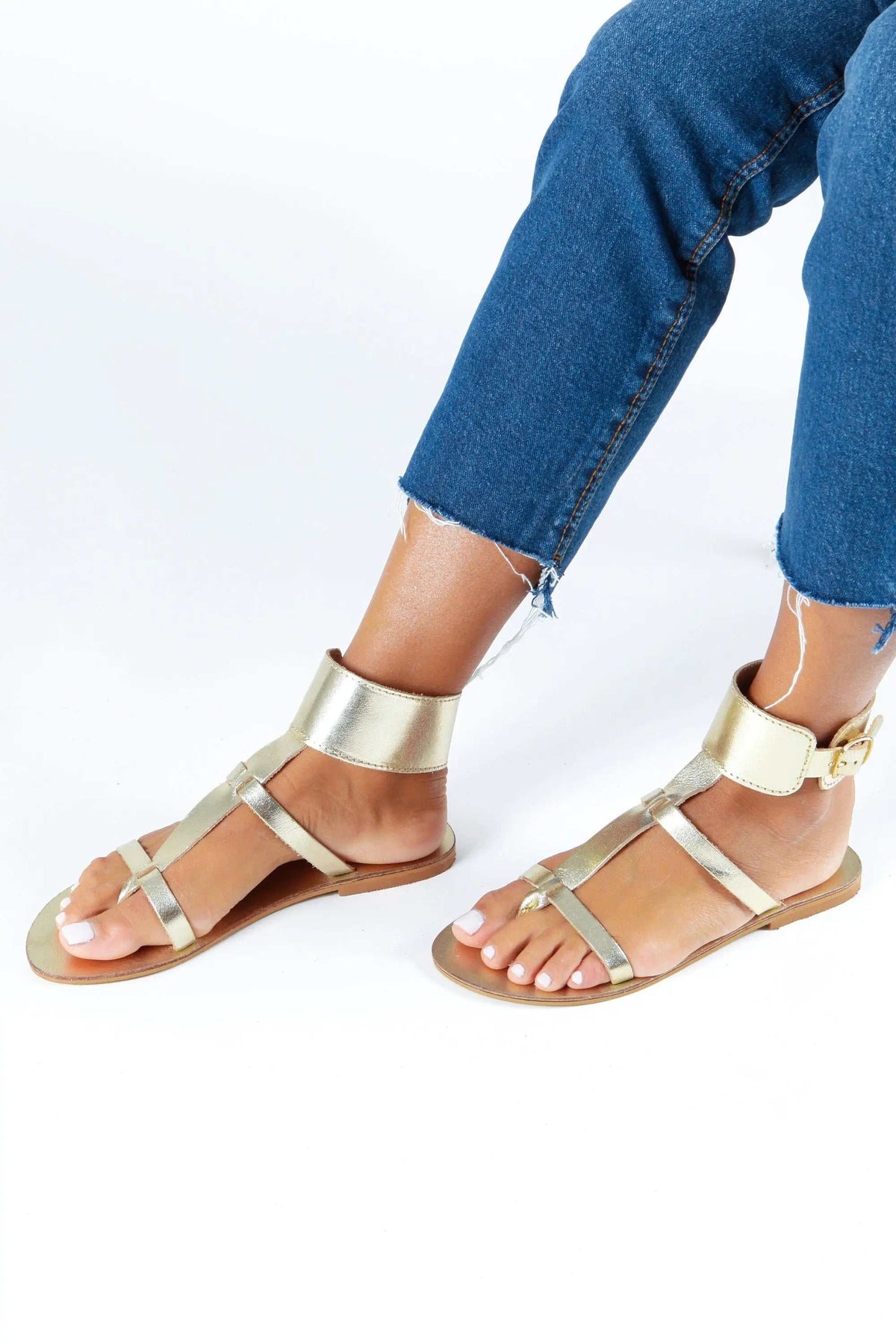 IFESTOS Handmade Greek Sandals, metallic silver leather ankle-cuff sandals with strappy design