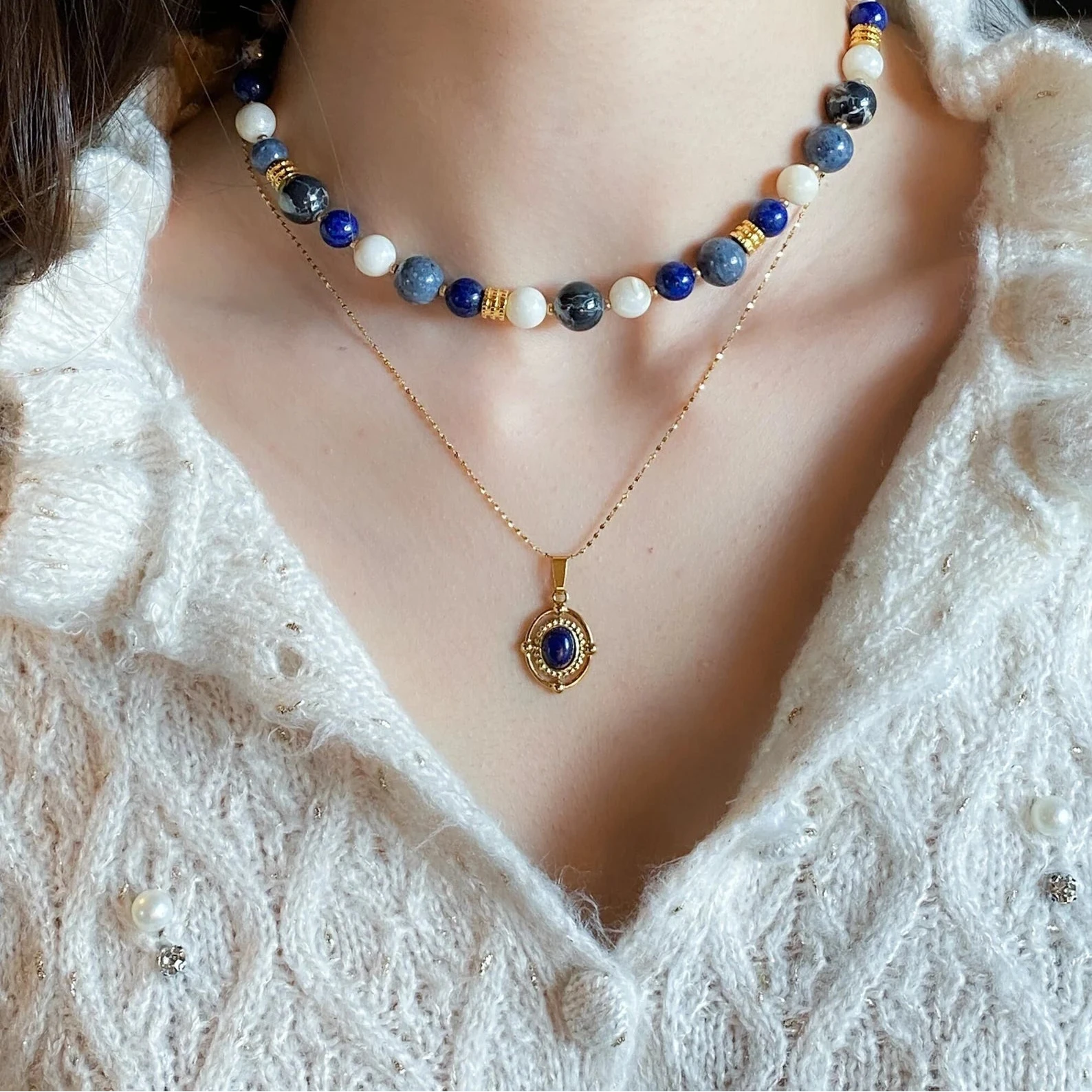 ISMENE Blue Stone Charm Necklace