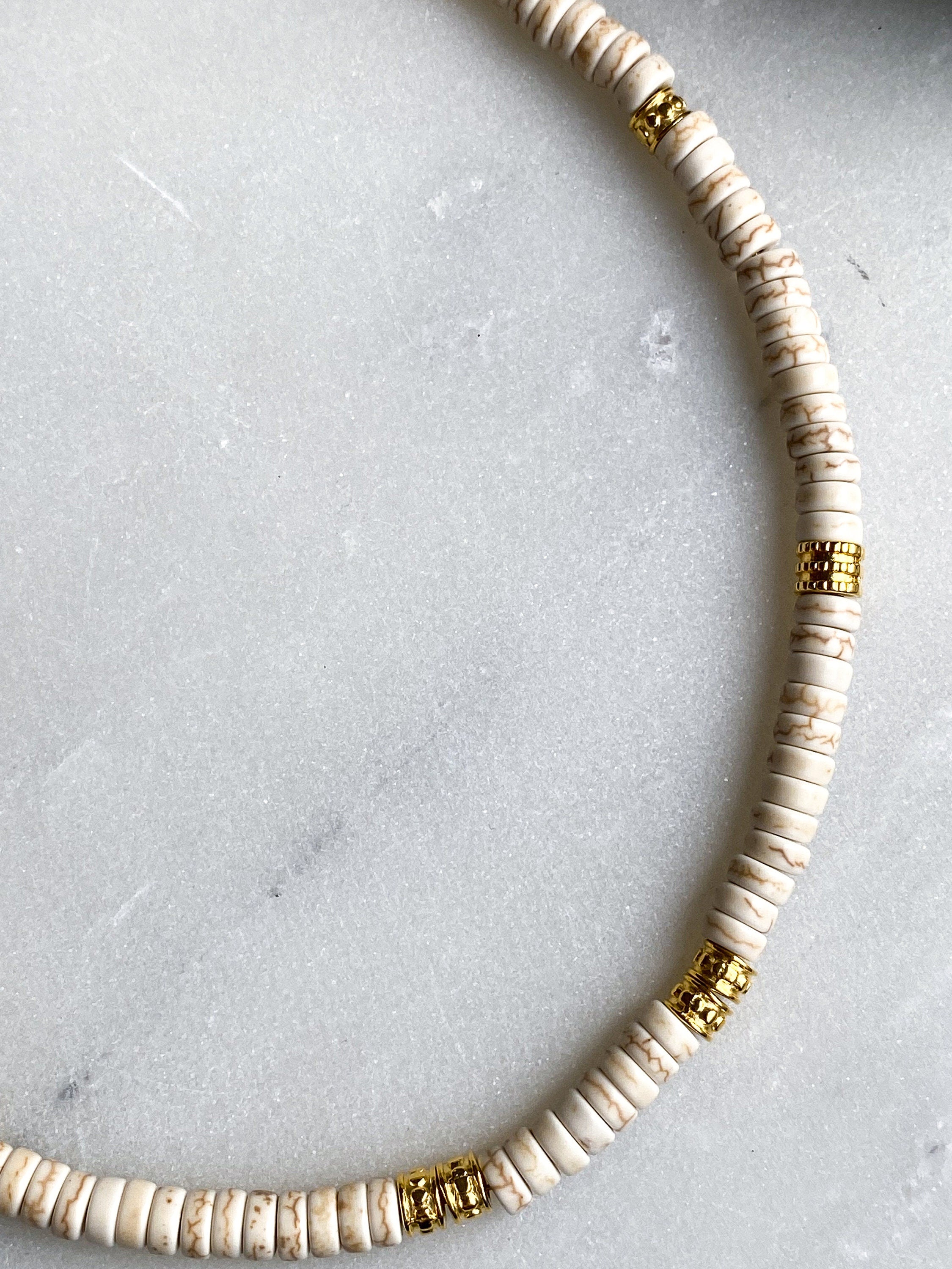 White heishi necklace, Birthday Gift for girlfriend, Summer festival beach necklace, Howlite birthstone necklace, ALKI