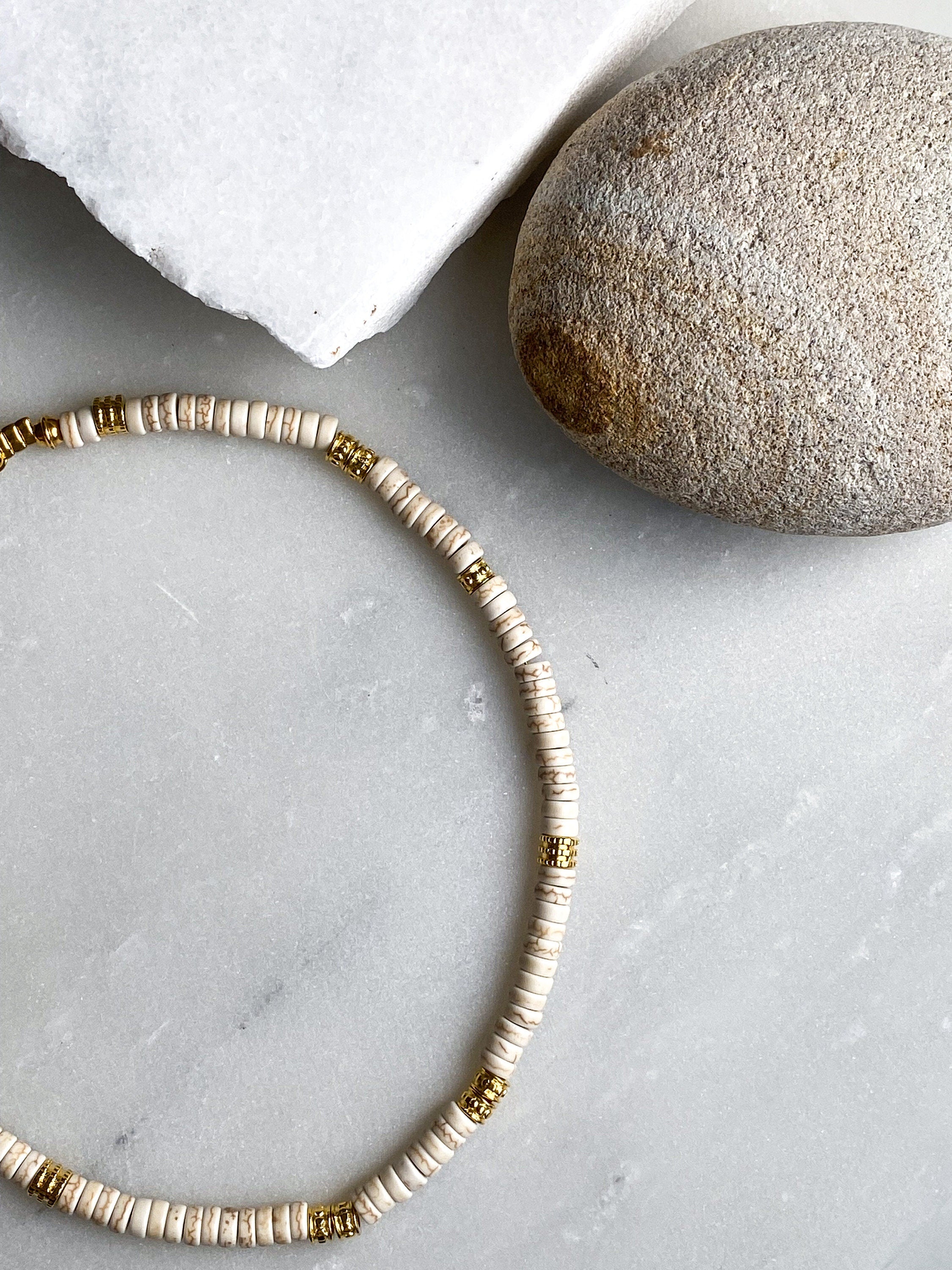 White heishi necklace, Birthday Gift for girlfriend, Summer festival beach necklace, Howlite birthstone necklace, ALKI