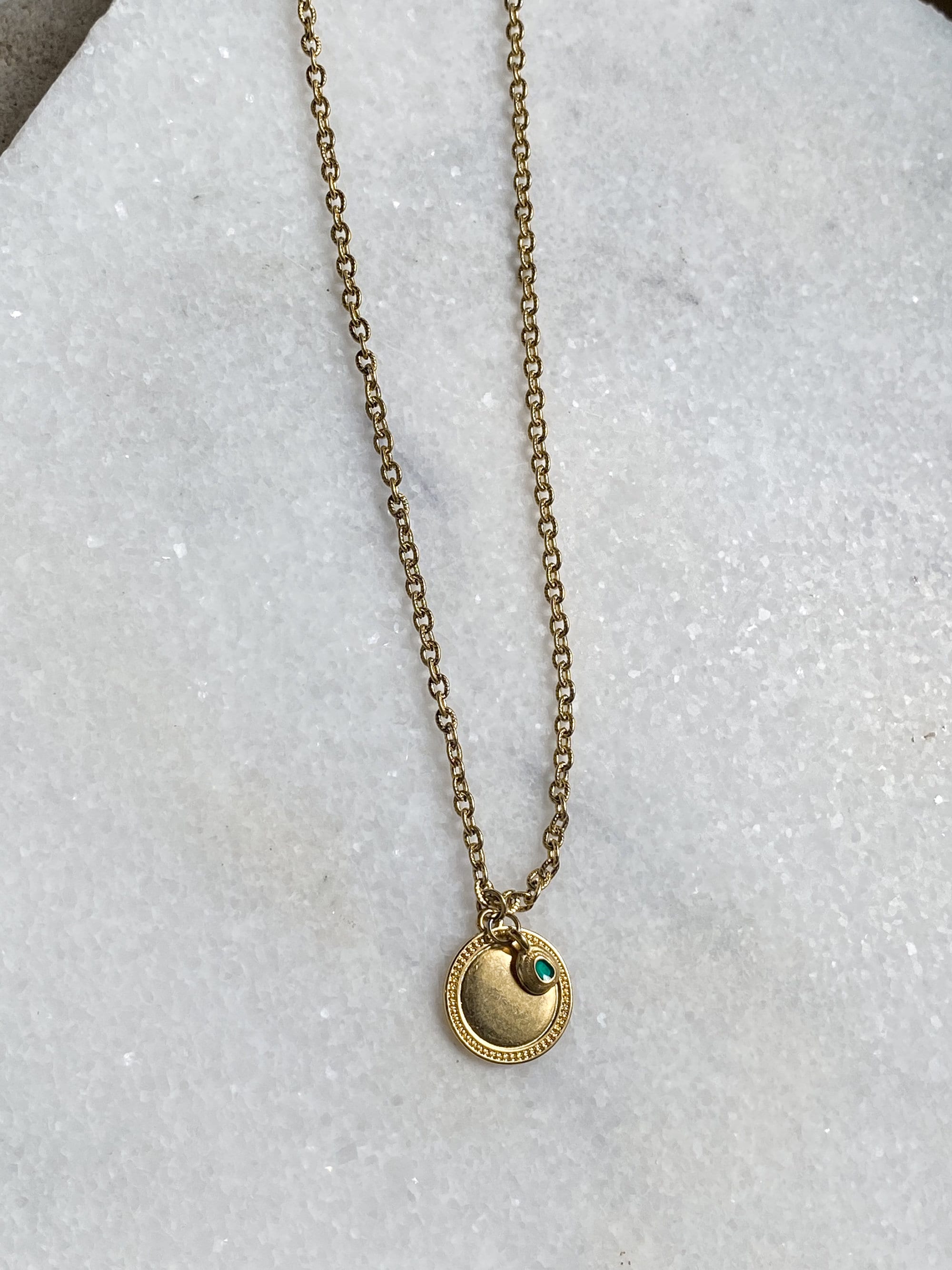 Gold Charm Necklace Boho Chic Chain Necklace Round Pendant Vintage style Christmas Gift, Halskette Medallion, IRENE