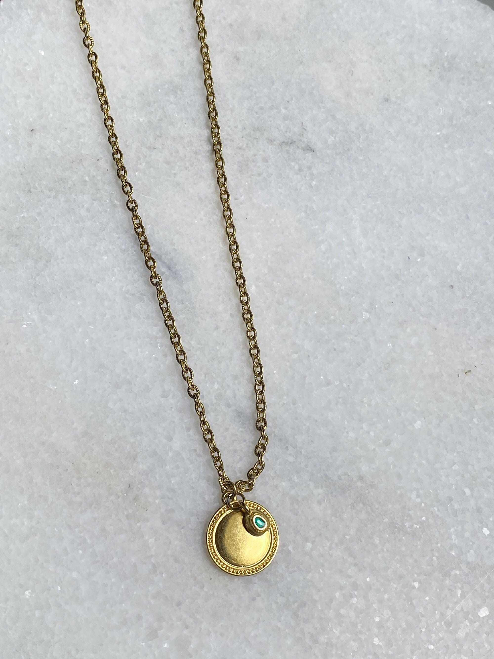 Gold Charm Necklace Boho Chic Chain Necklace Round Pendant Vintage style Christmas Gift, Halskette Medallion, IRENE