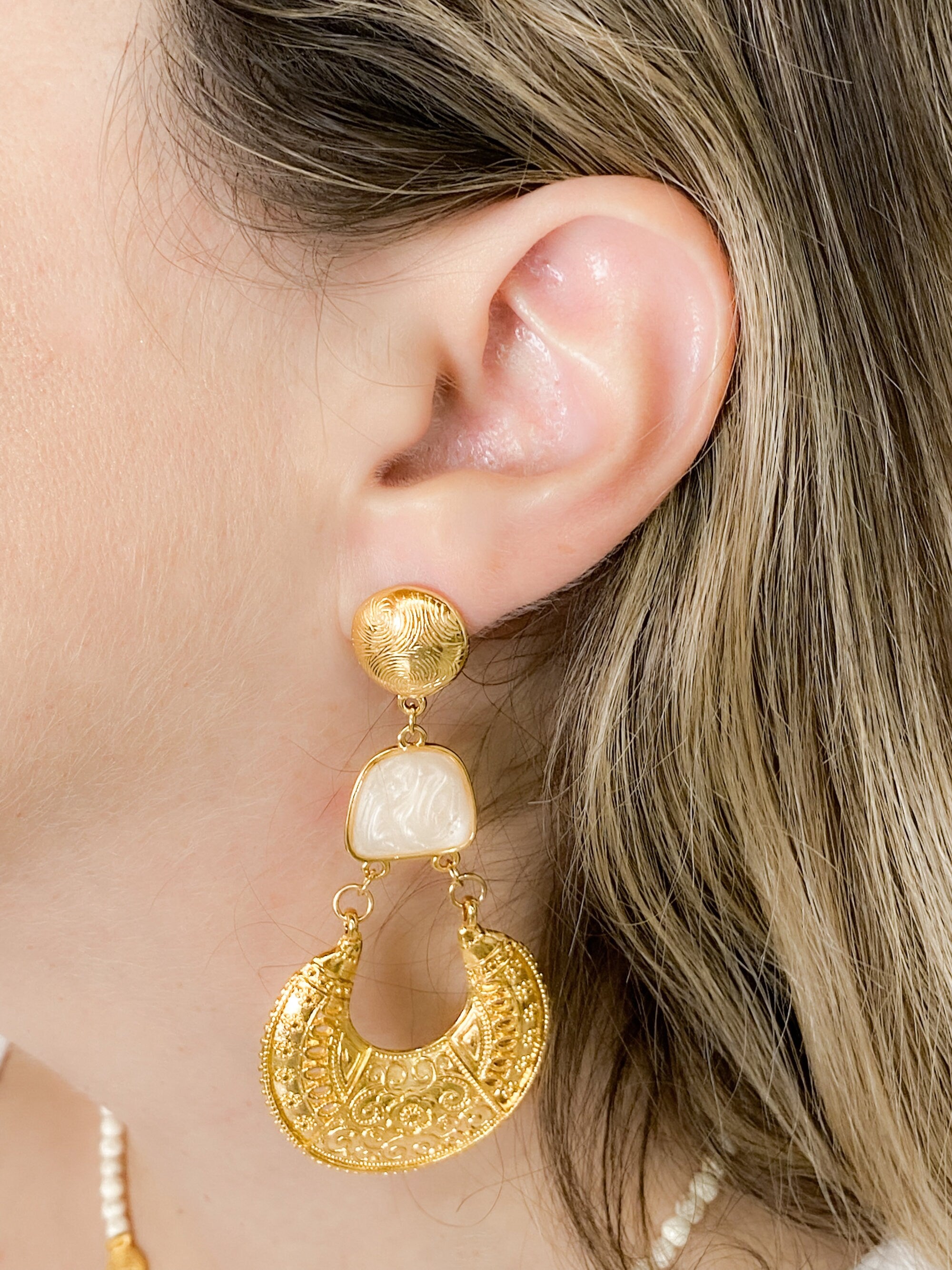 Gold Boho chic earrings Dangle Tribal Earrings Ancient Earrings Boucles d'oreilles or, Bijoux éthniques, ethnisch Ohrringe BASILIA