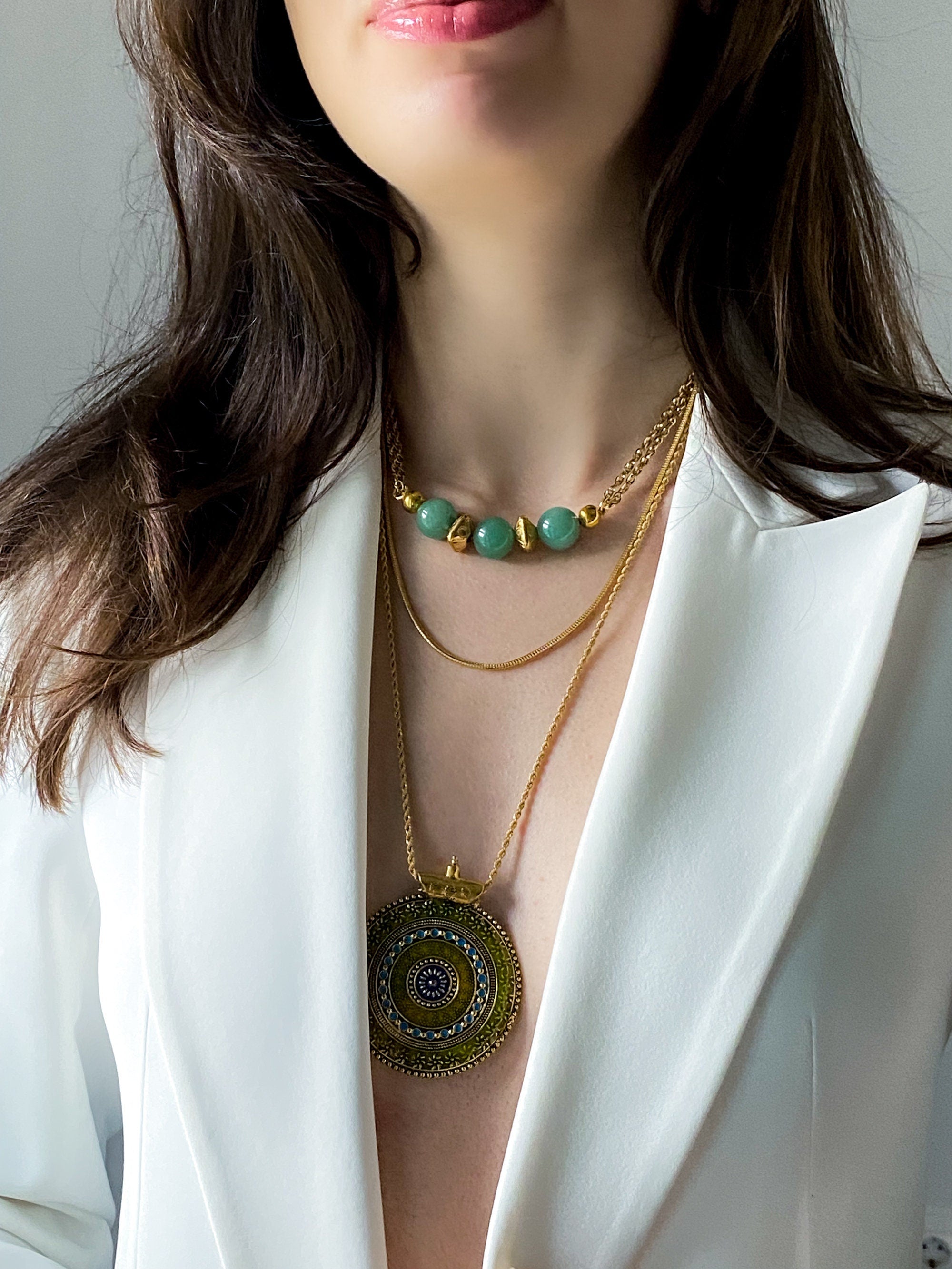 Anniversary Gift Wife Oversized Boho Chic Necklace Chunky Gold Chain Necklace Big Round Charm Pendant Statement Necklace FAÏZA