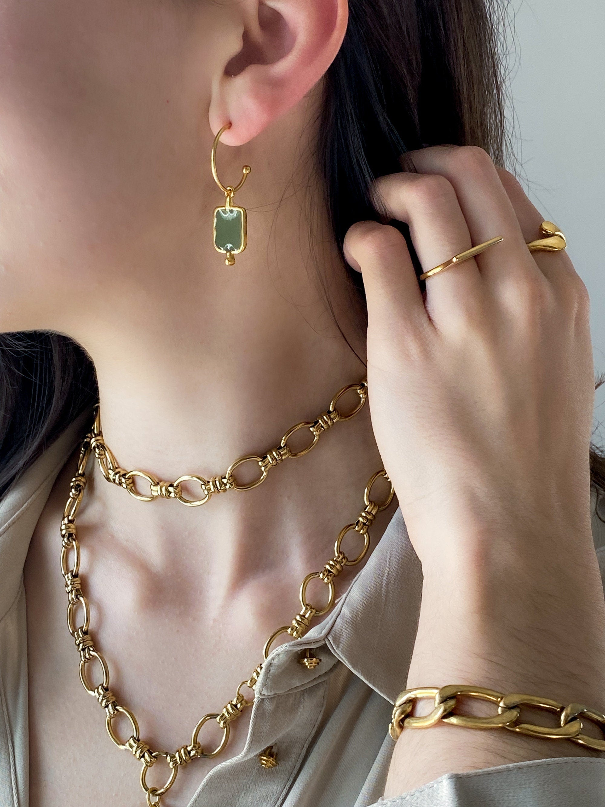 Choker Thick chain Necklace Statement Gold Choker Minimalist Layering Necklace Gold Chain Necklace, Vintage style Chain Necklace, ISA