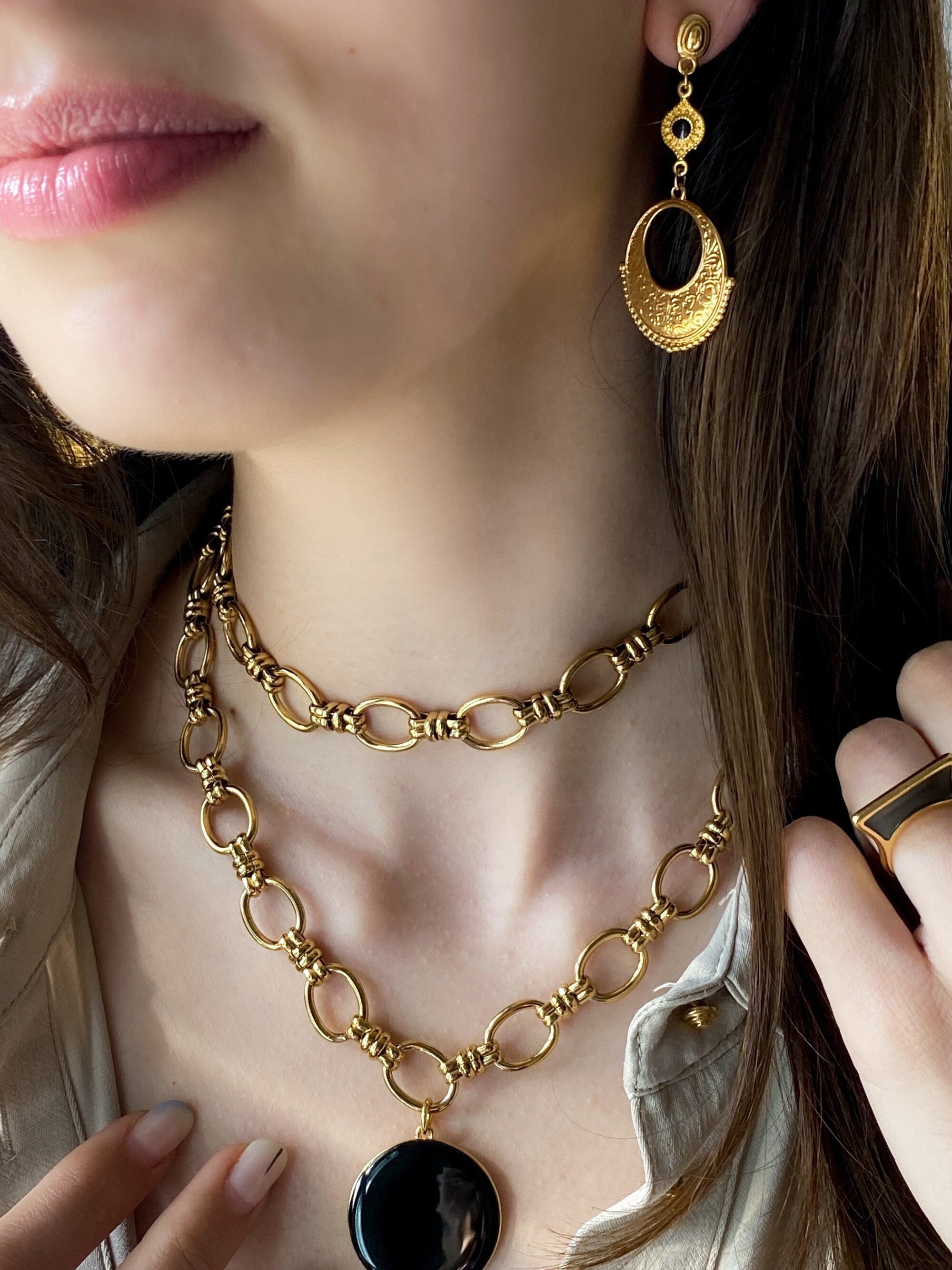 Choker Thick chain Necklace Statement Gold Choker Minimalist Layering Necklace Gold Chain Necklace, Vintage style Chain Necklace, ISA