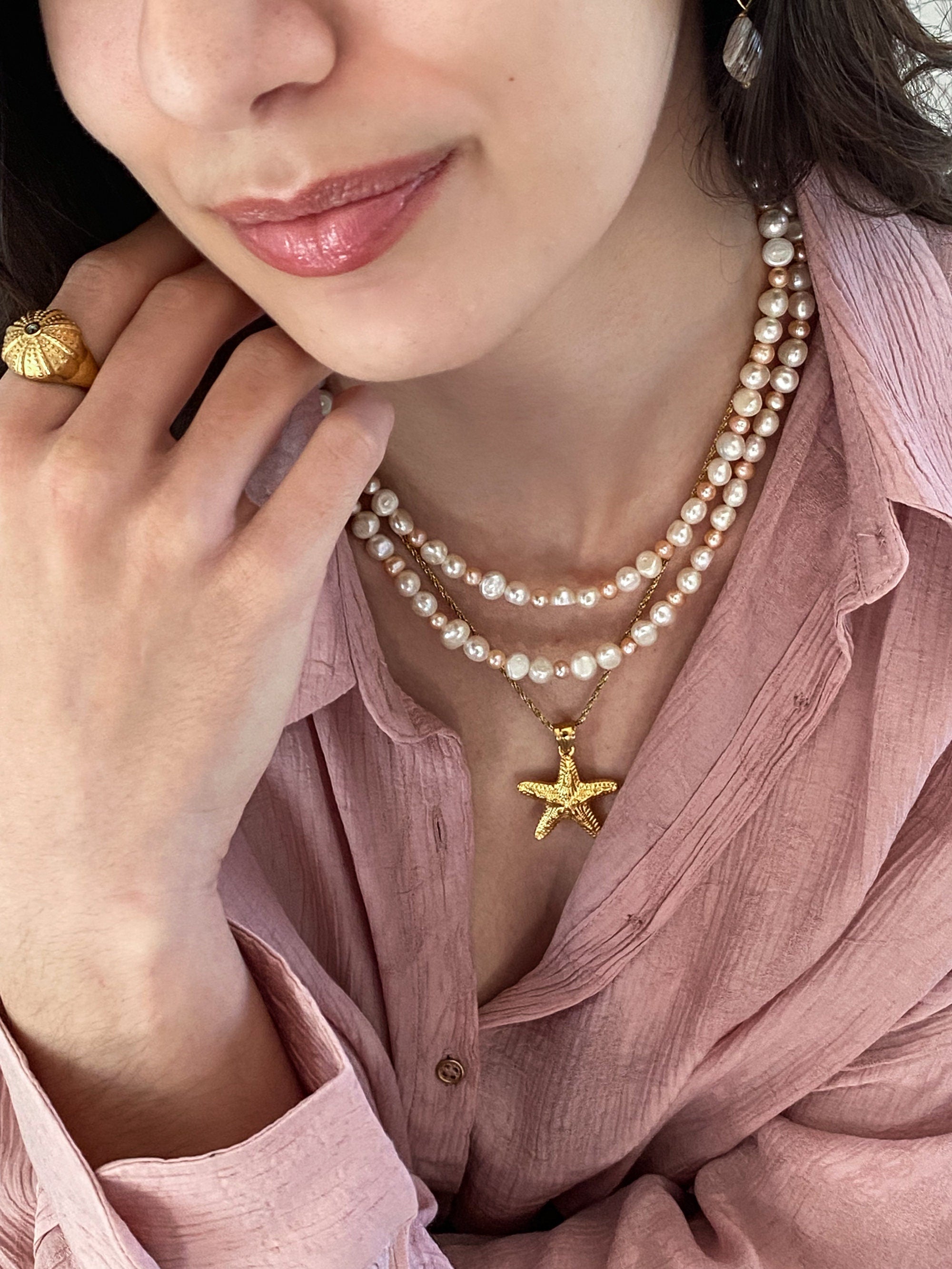 Gold Starfish Necklace, Mermaid core Jewelry, Summer Festival Necklace, Ocean Siren Core Necklace, Gift for Her, ASTERIAS