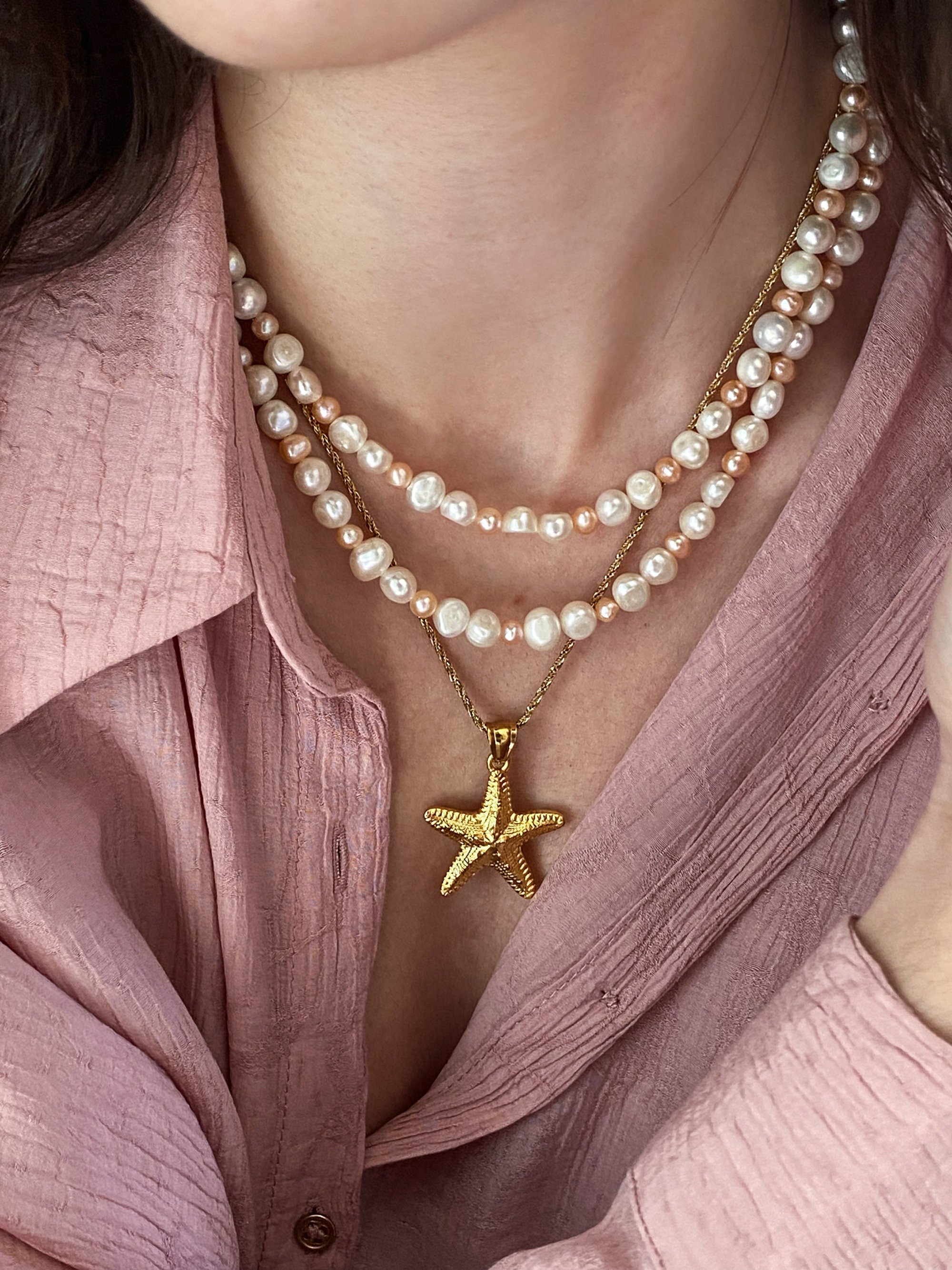 Gold Starfish Necklace, Mermaid core Jewelry, Summer Festival Necklace, Ocean Siren Core Necklace, Gift for Her, ASTERIAS