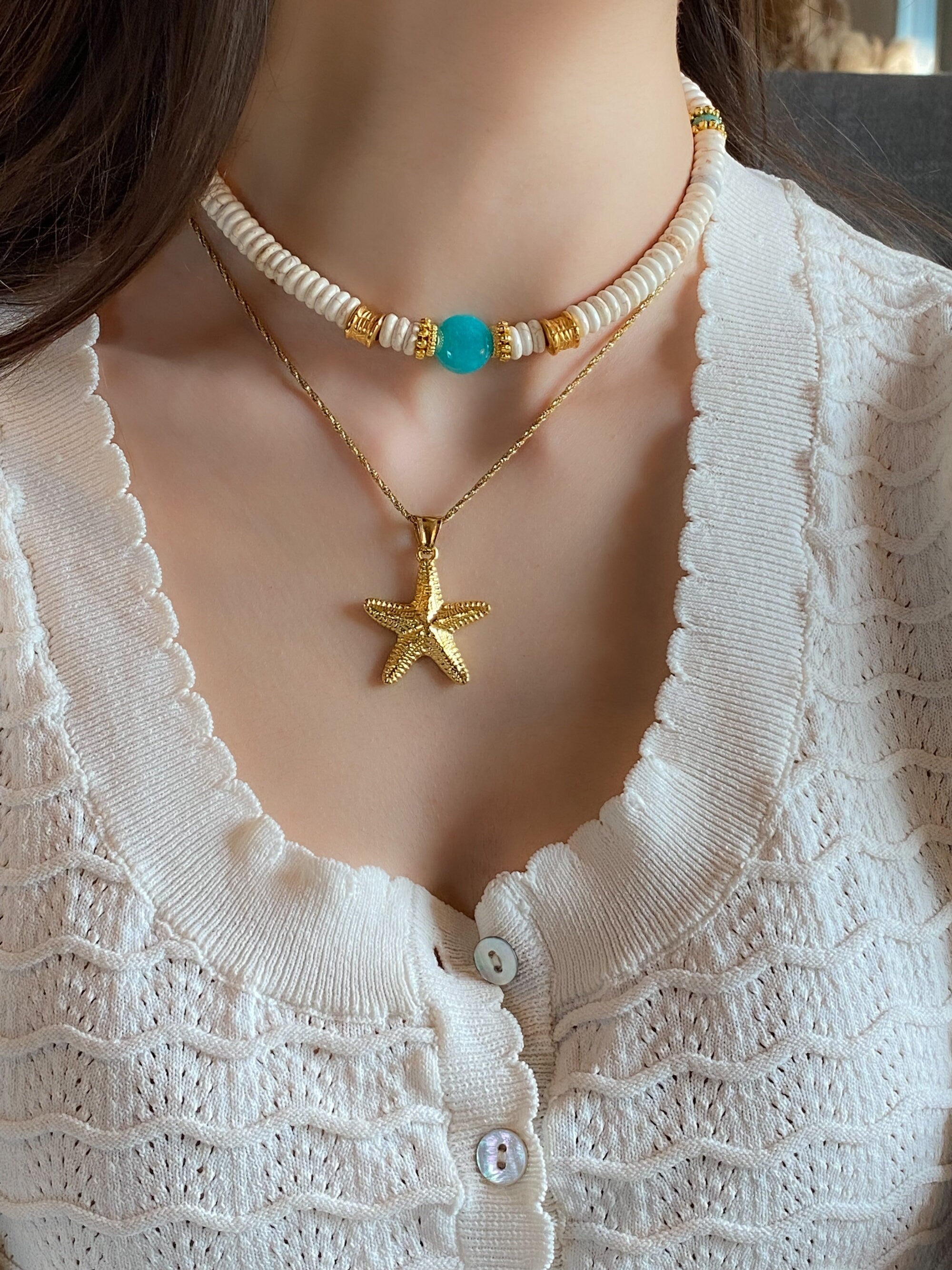 Gold Starfish Necklace, Mermaid core Jewelry, Summer Festival Necklace, Ocean Siren Core Necklace, Gift for Her, ASTERIAS