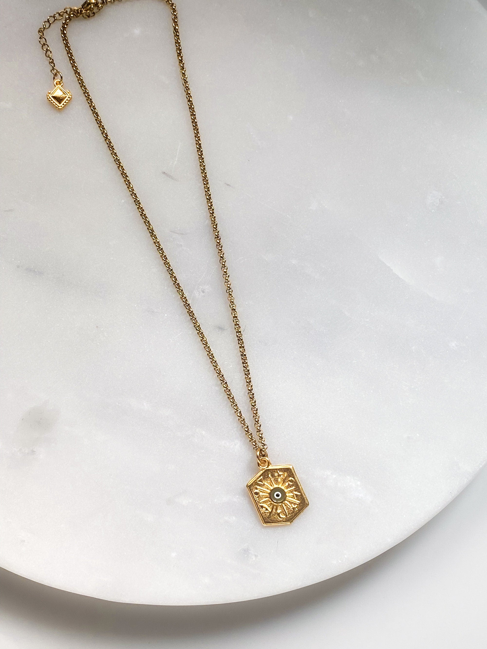 Necklace Evil Eye Charm Necklace Birthday Gift Protection Necklace Minimalist Gold Chain Necklace Vintage Style, DALAÏ