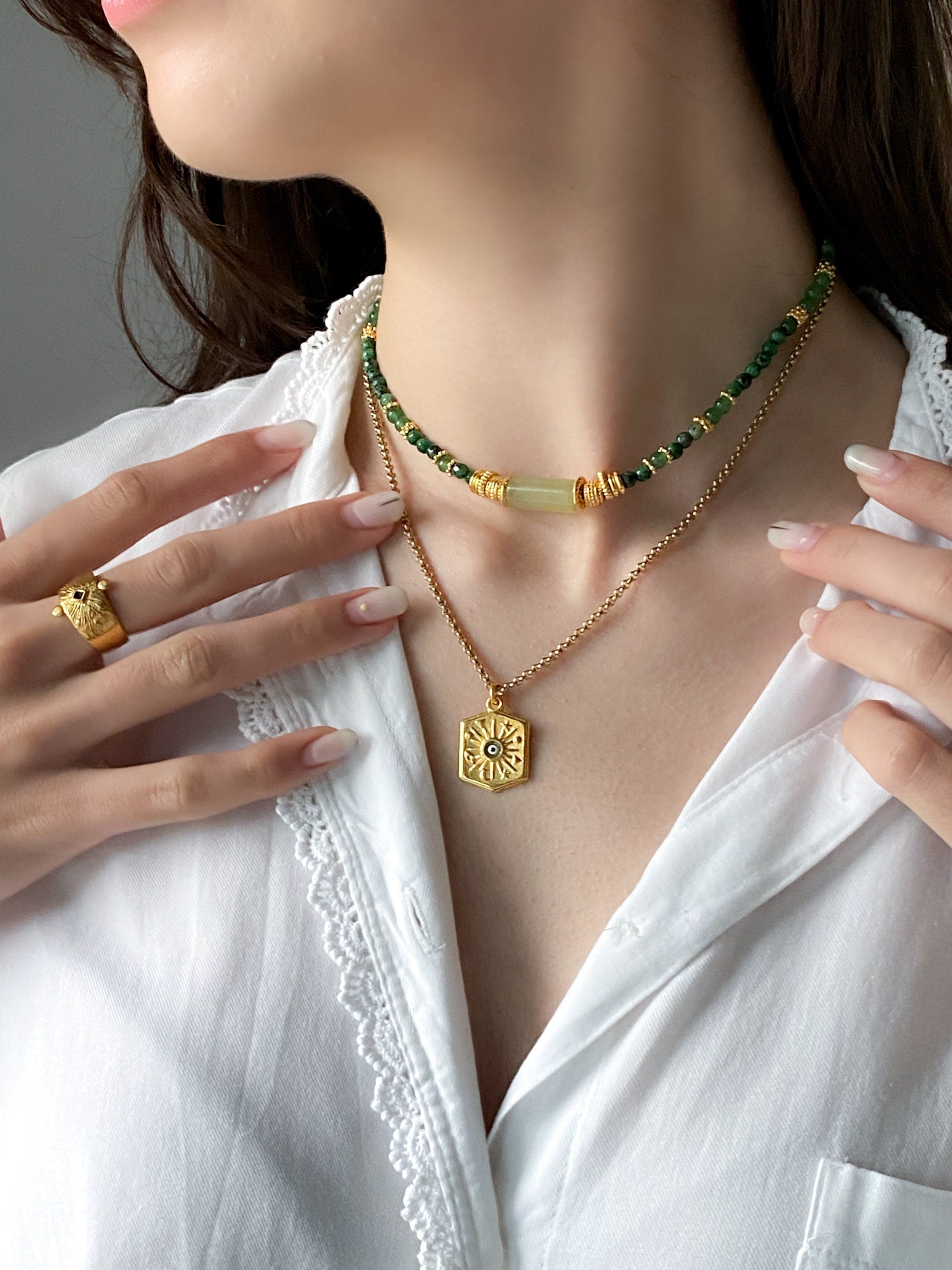 Necklace Evil Eye Charm Necklace Birthday Gift Protection Necklace Minimalist Gold Chain Necklace Vintage Style, DALAÏ