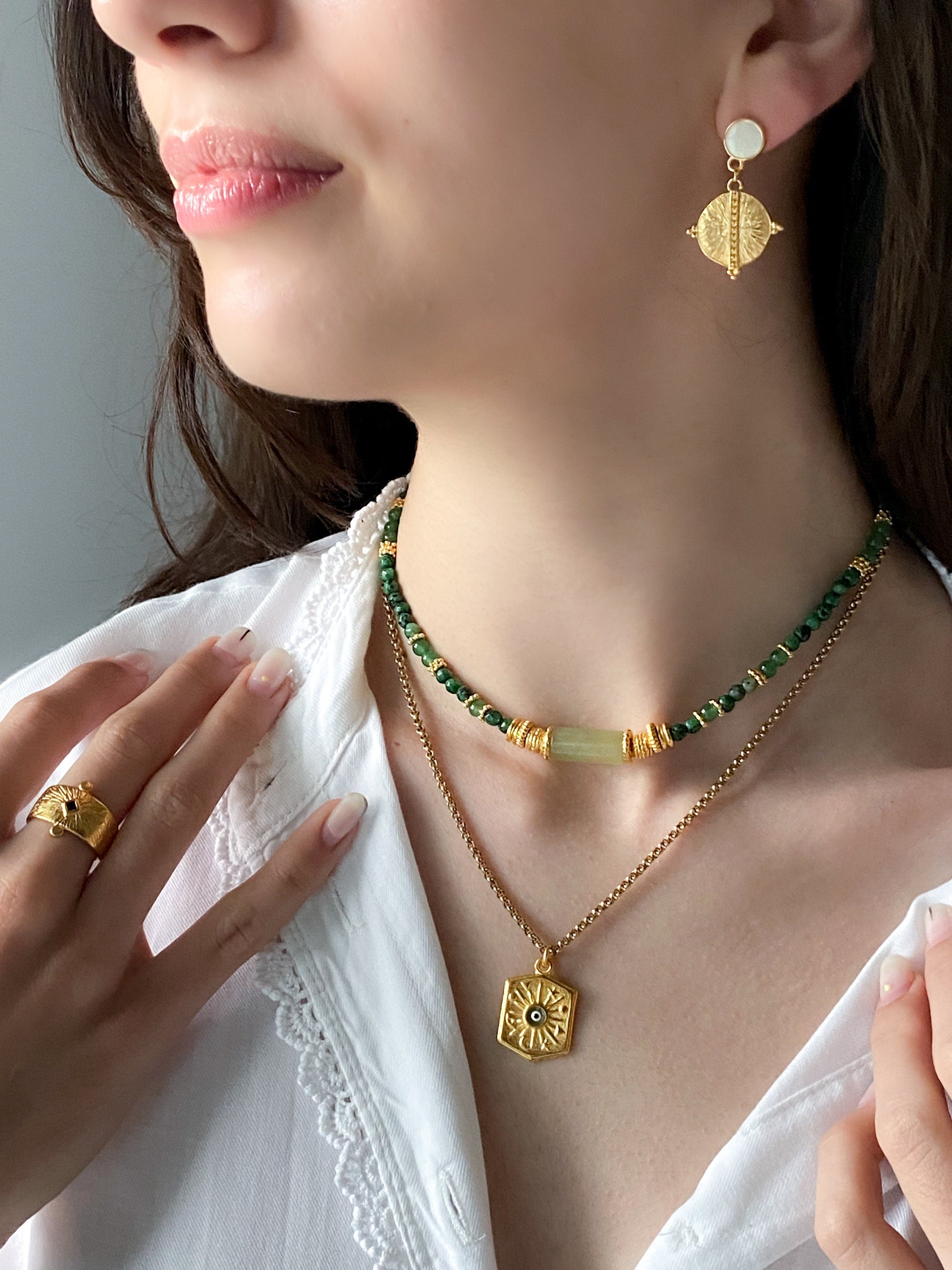 Necklace Evil Eye Charm Necklace Birthday Gift Protection Necklace Minimalist Gold Chain Necklace Vintage Style, DALAÏ