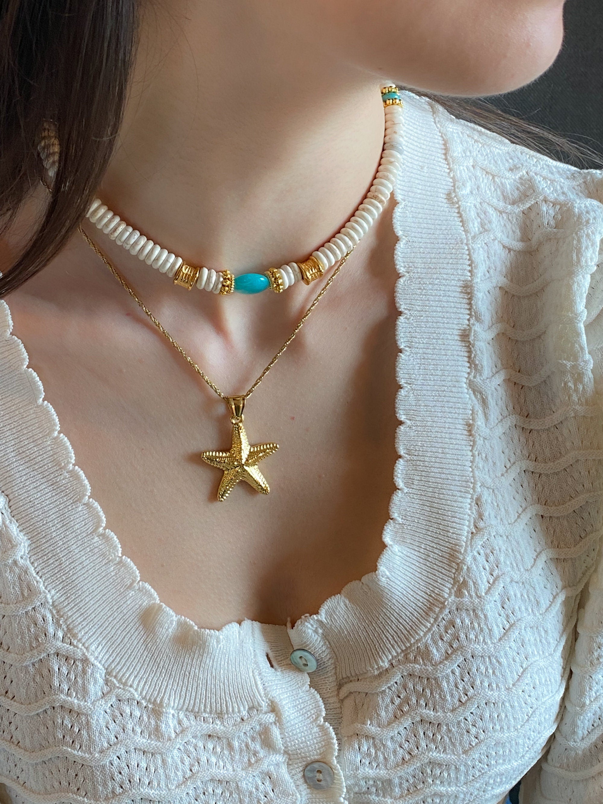 Gold Starfish Necklace, Mermaid core Jewelry, Summer Festival Necklace, Ocean Siren Core Necklace, Gift for Her, ASTERIAS