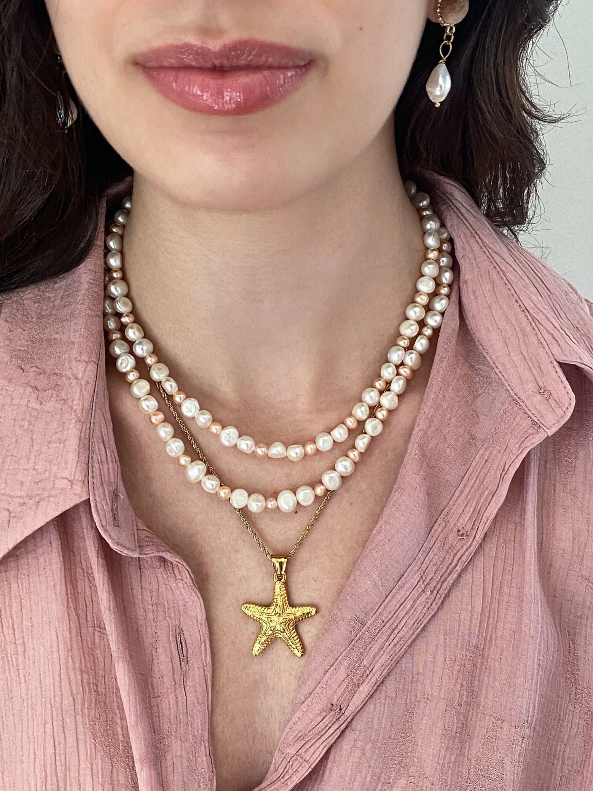Gold Starfish Necklace, Mermaid core Jewelry, Summer Festival Necklace, Ocean Siren Core Necklace, Gift for Her, ASTERIAS
