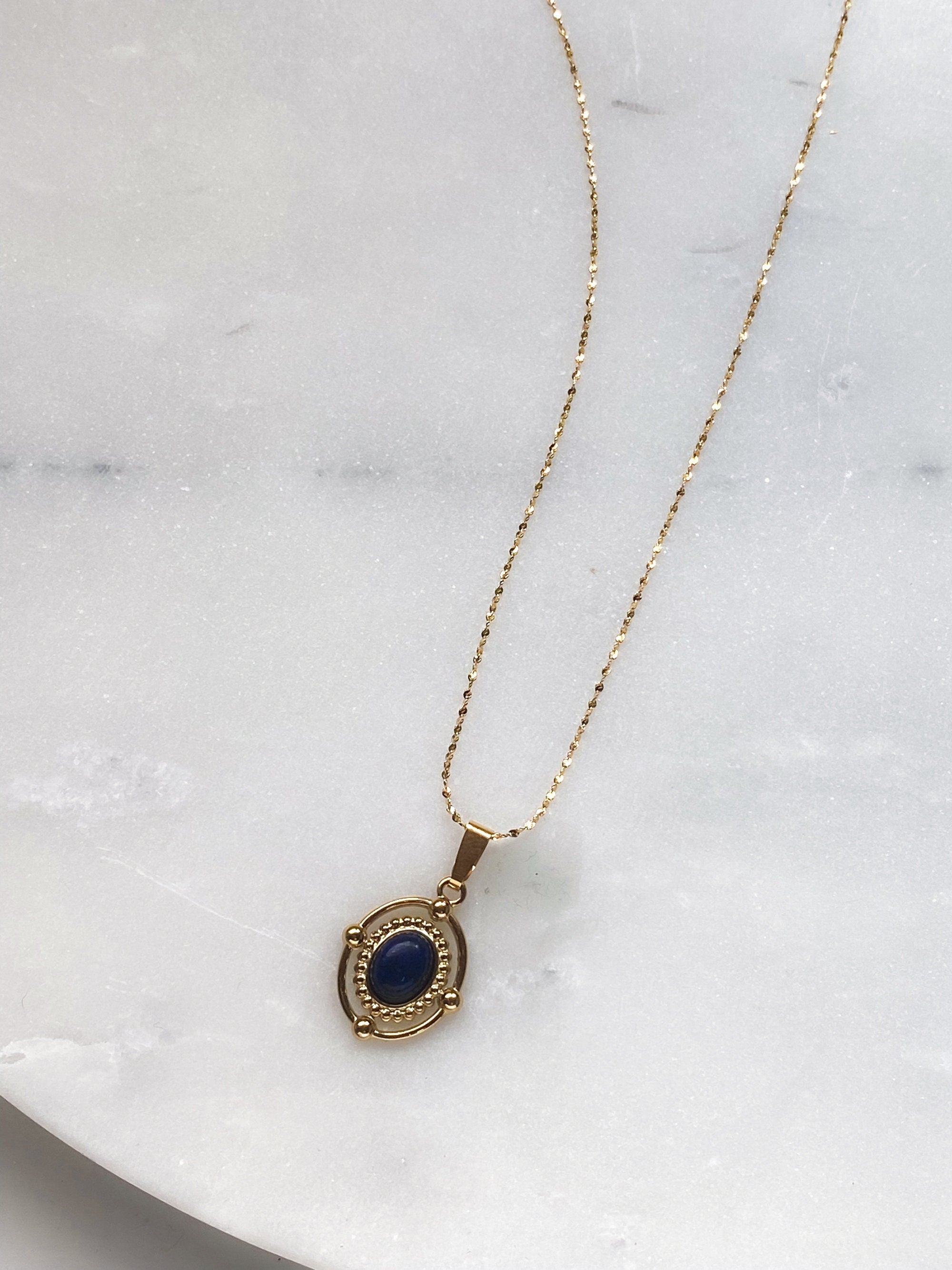 Blue Stone Charm Necklace, Gift for Girlfriend, Dainty Gold Necklace, Vintage style Necklace, Boho Minimalist Pendant necklace, ISMENE