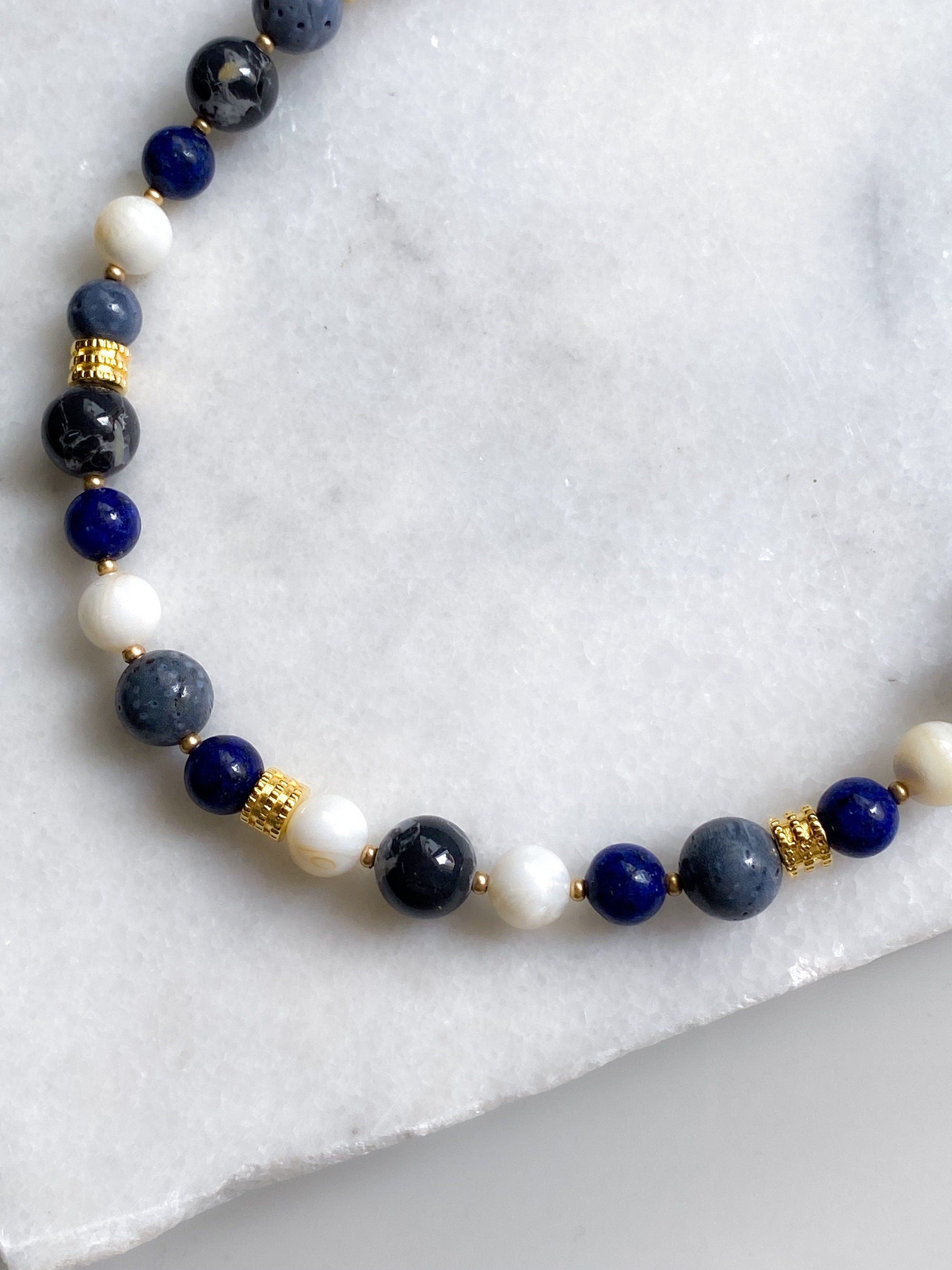 Blue Stone Charm Necklace, Gift for Girlfriend, Dainty Gold Necklace, Vintage style Necklace, Boho Minimalist Pendant necklace, ISMENE