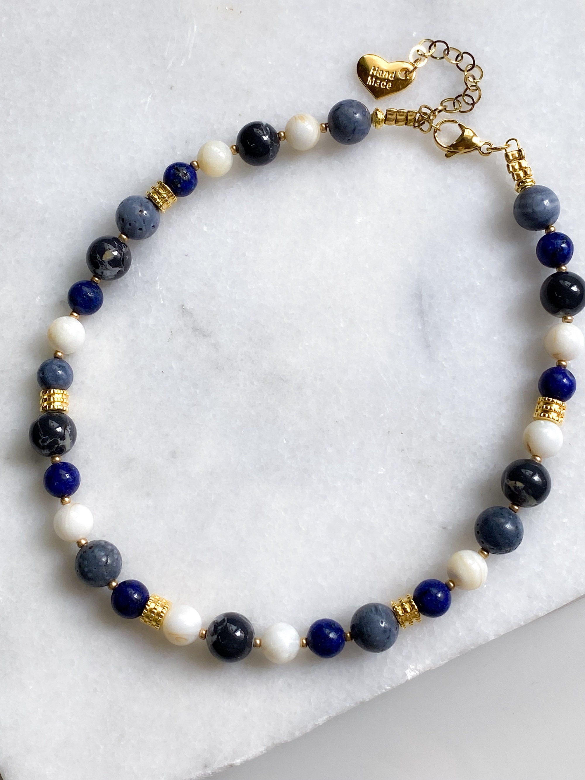 Blue Stone Charm Necklace, Gift for Girlfriend, Dainty Gold Necklace, Vintage style Necklace, Boho Minimalist Pendant necklace, ISMENE