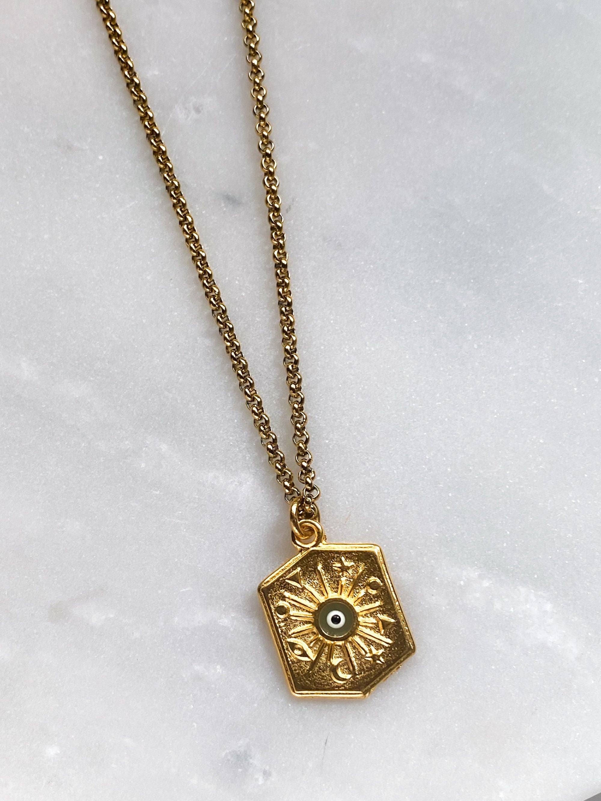 Necklace Evil Eye Charm Necklace Birthday Gift Protection Necklace Minimalist Gold Chain Necklace Vintage Style, DALAÏ