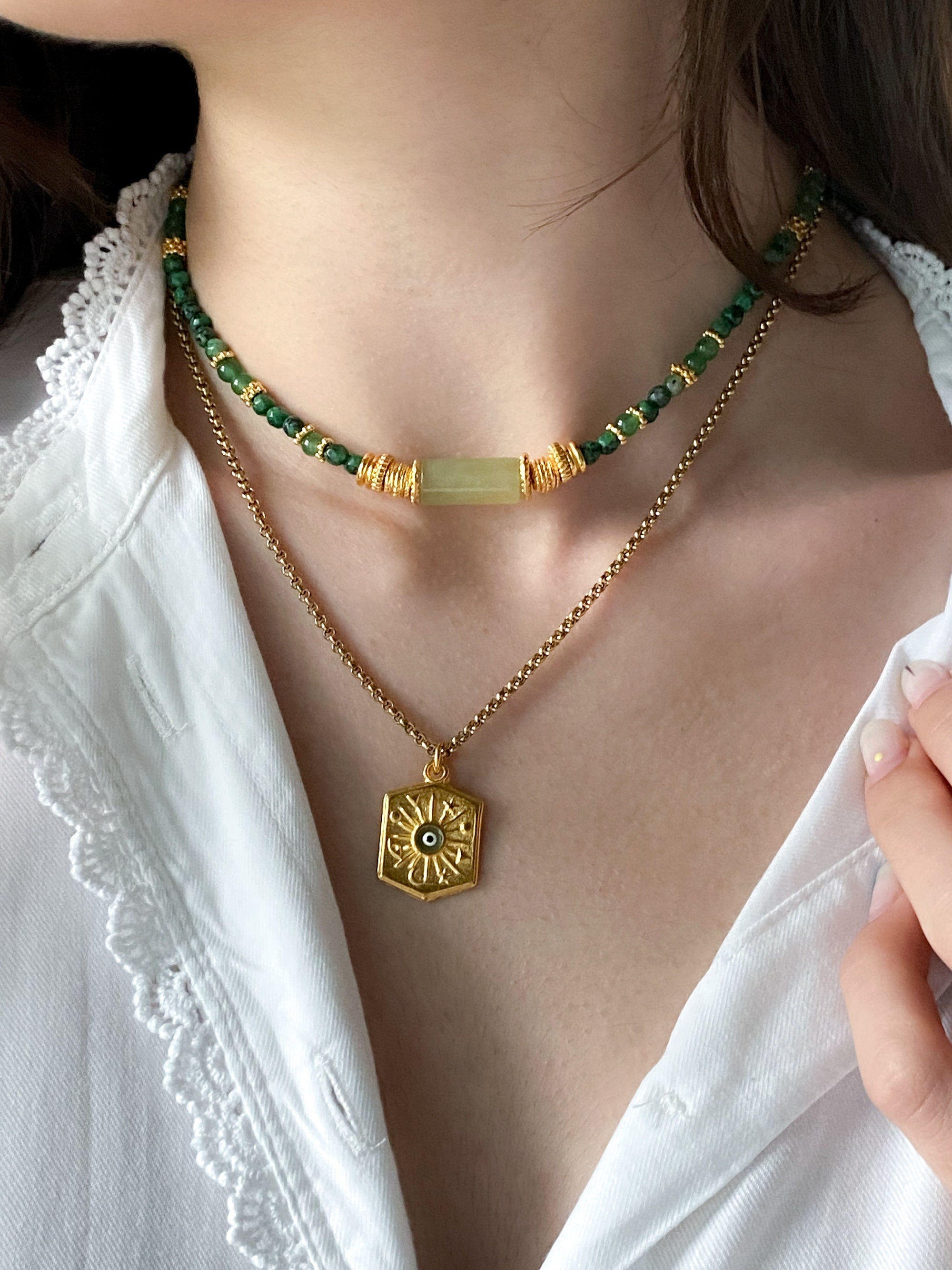 Necklace Evil Eye Charm Necklace Birthday Gift Protection Necklace Minimalist Gold Chain Necklace Vintage Style, DALAÏ