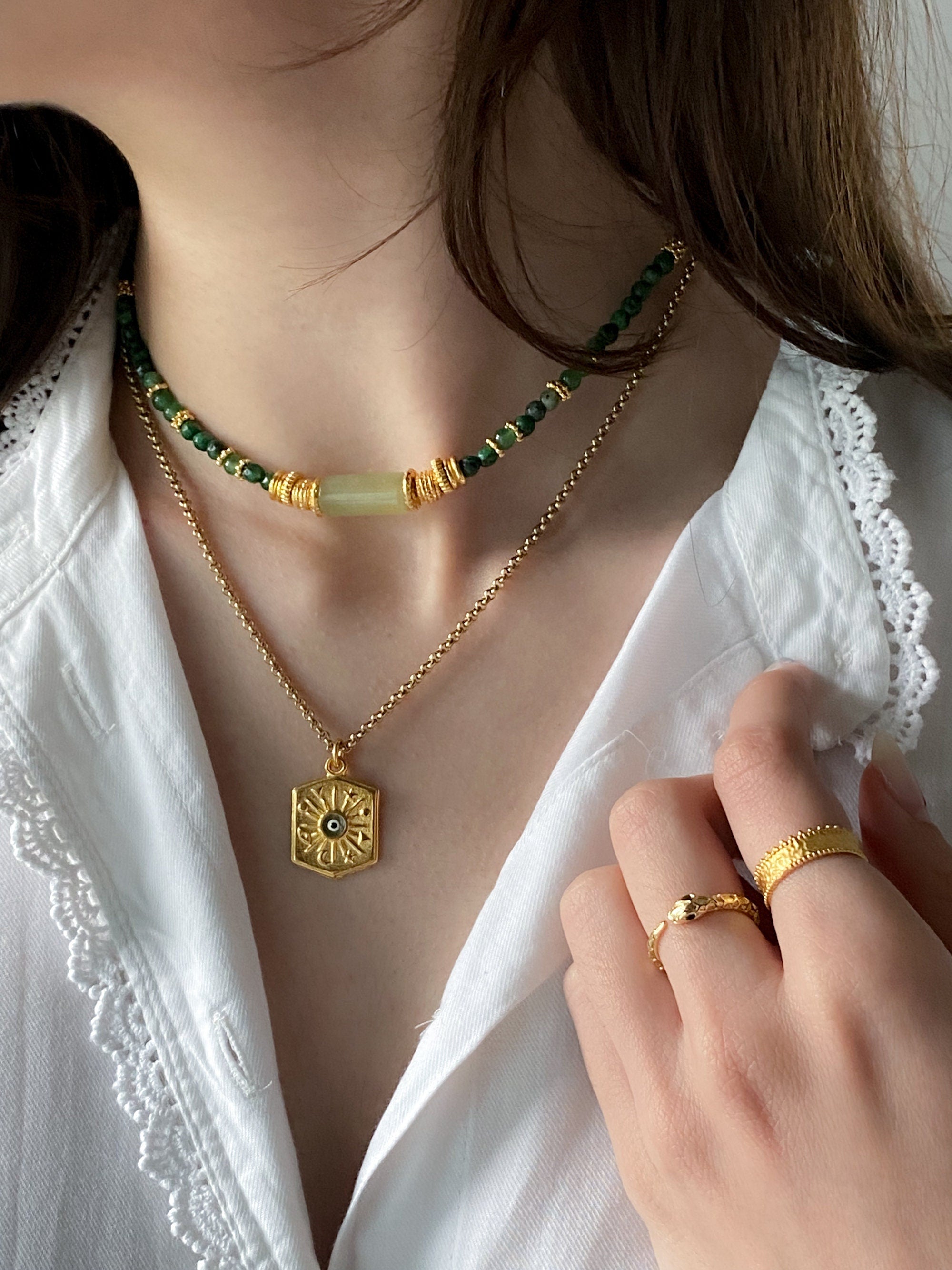 Necklace Evil Eye Charm Necklace Birthday Gift Protection Necklace Minimalist Gold Chain Necklace Vintage Style, DALAÏ