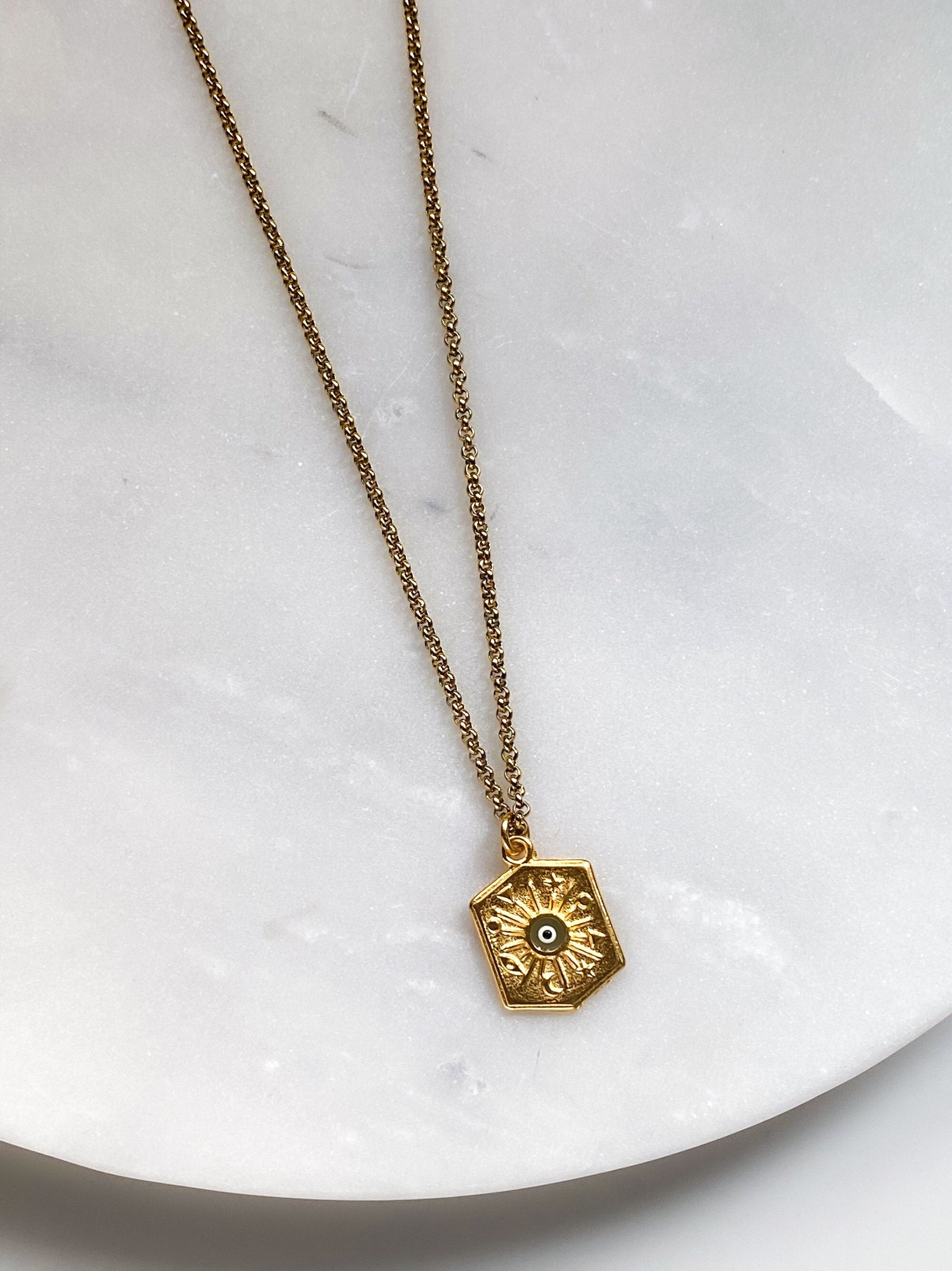 Necklace Evil Eye Charm Necklace Birthday Gift Protection Necklace Minimalist Gold Chain Necklace Vintage Style, DALAÏ
