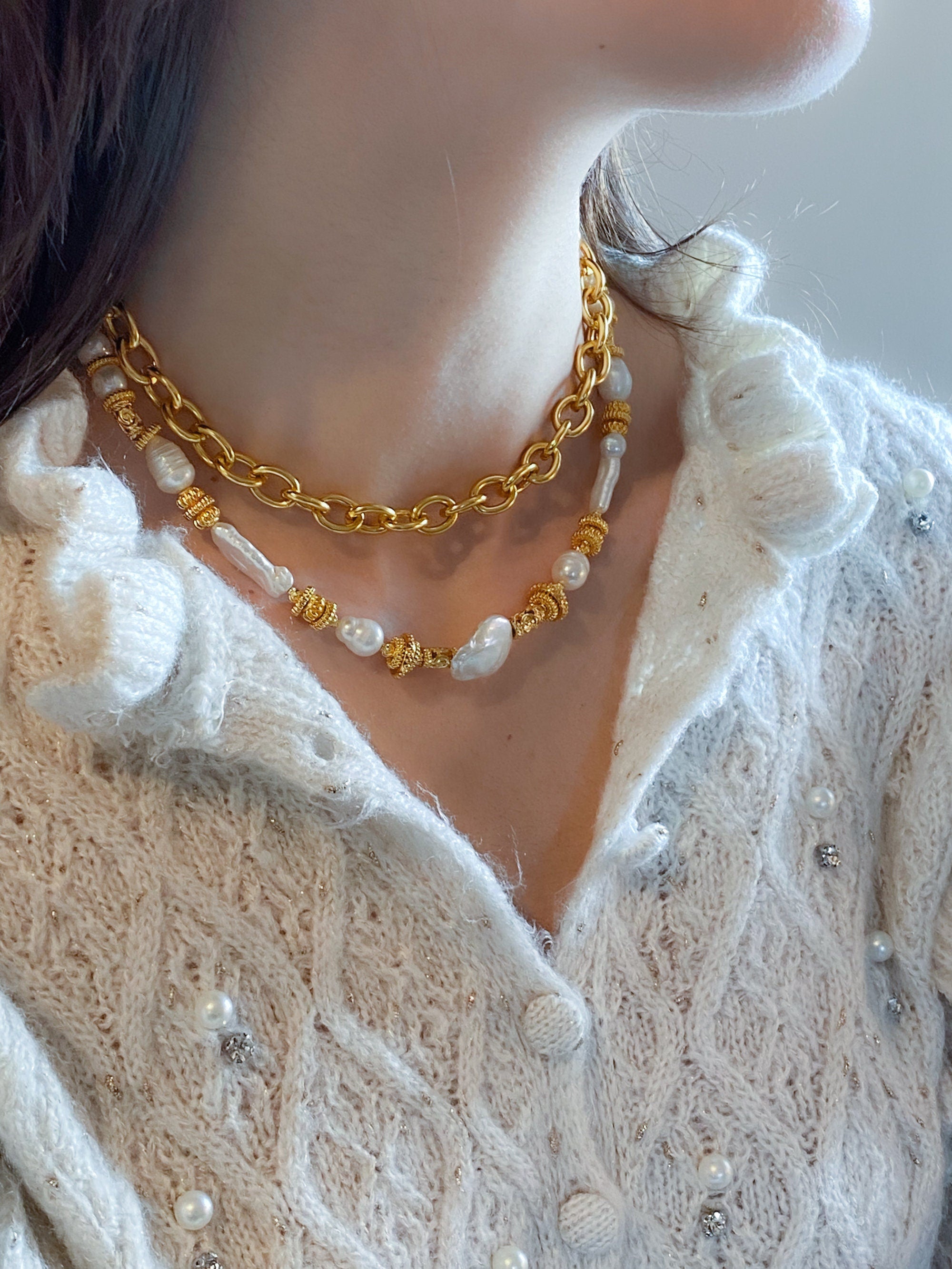 Gold Retro Chain Necklace Women Lightweight Chain Choker Necklace Minimalist Layering Necklace Christmas Gift, IONA
