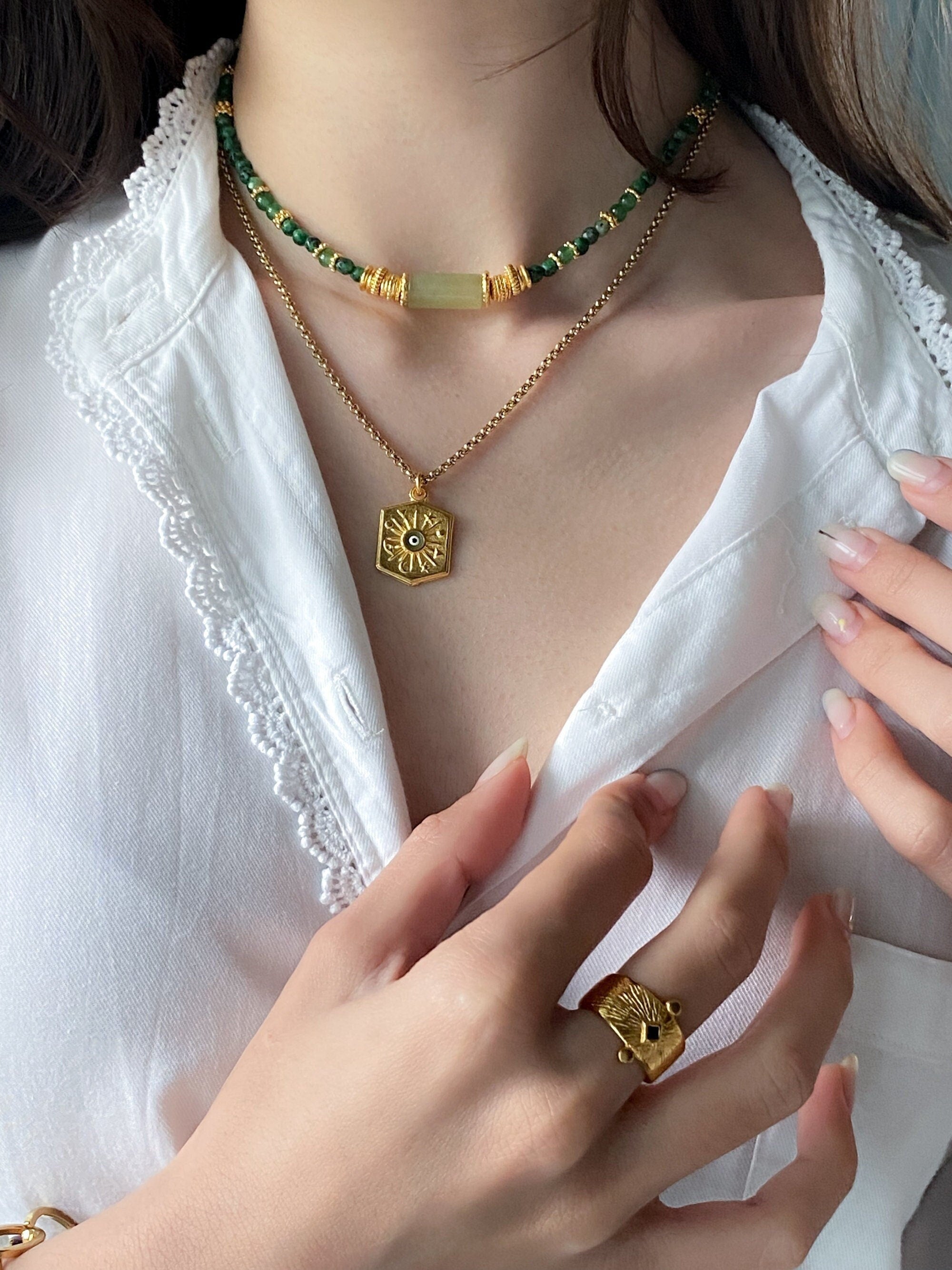 Necklace Evil Eye Charm Necklace Birthday Gift Protection Necklace Minimalist Gold Chain Necklace Vintage Style, DALAÏ