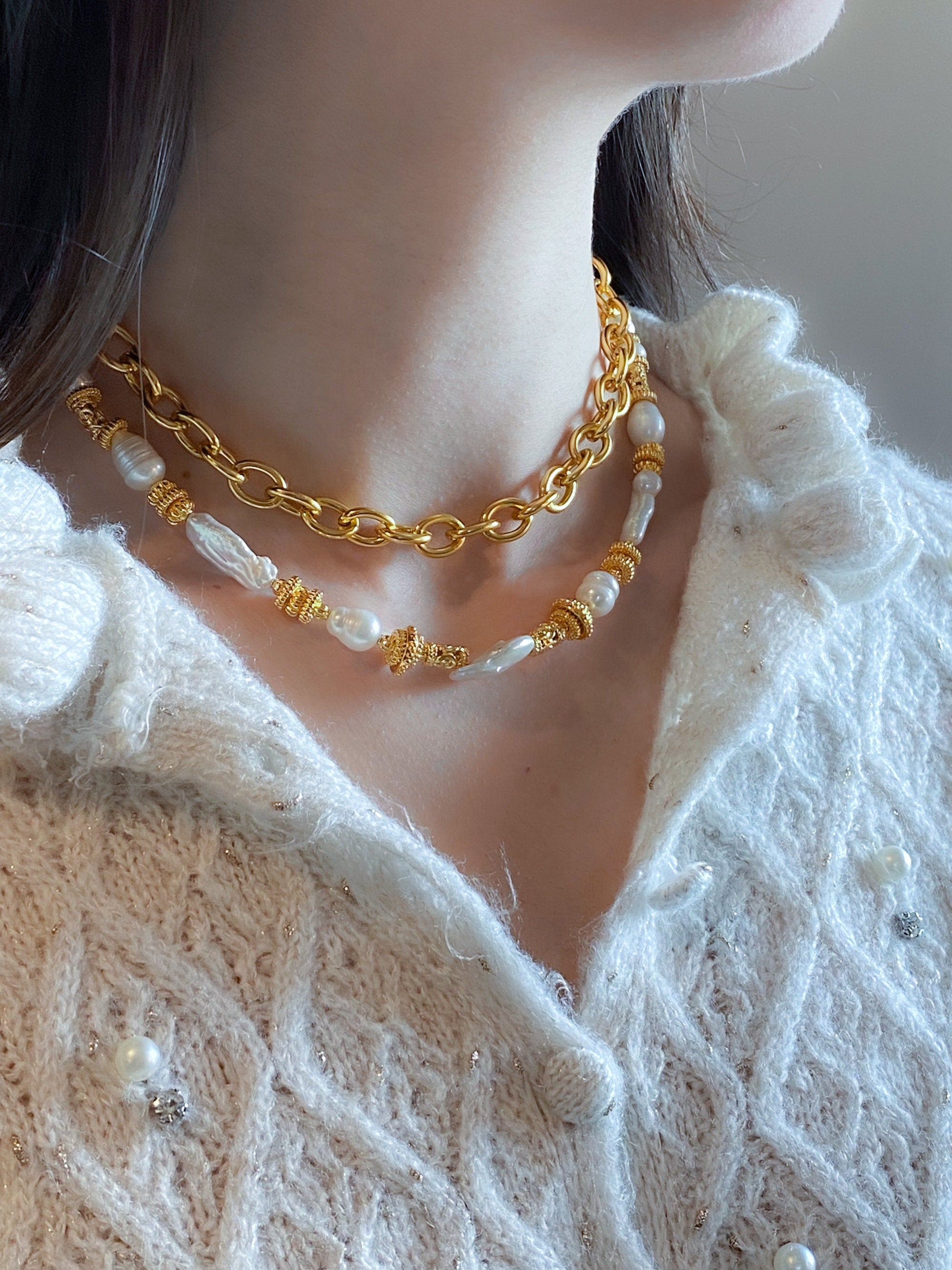 Gold Retro Chain Necklace Women Lightweight Chain Choker Necklace Minimalist Layering Necklace Christmas Gift, IONA