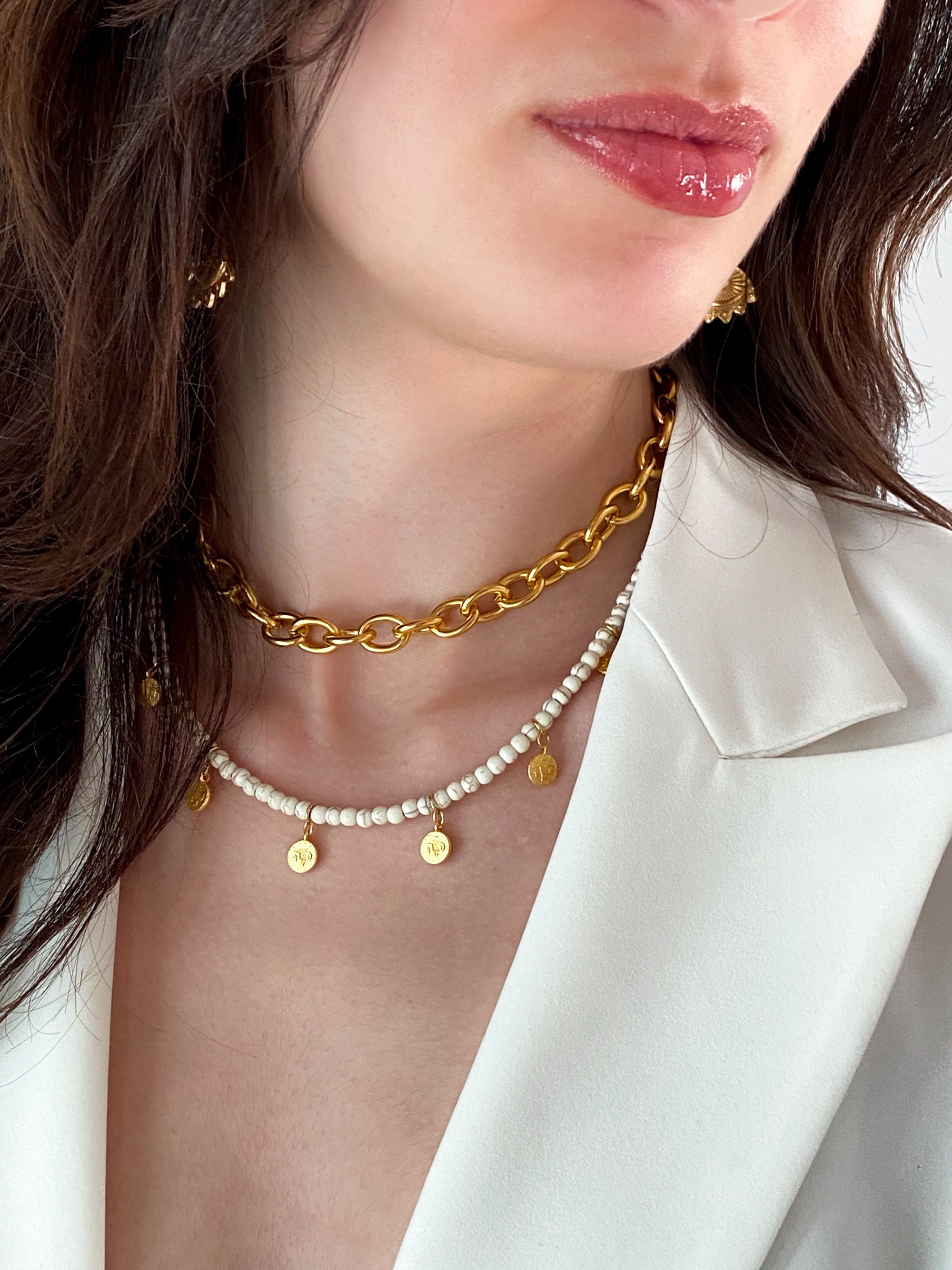 Gold Retro Chain Necklace Women Lightweight Chain Choker Necklace Minimalist Layering Necklace Christmas Gift, IONA