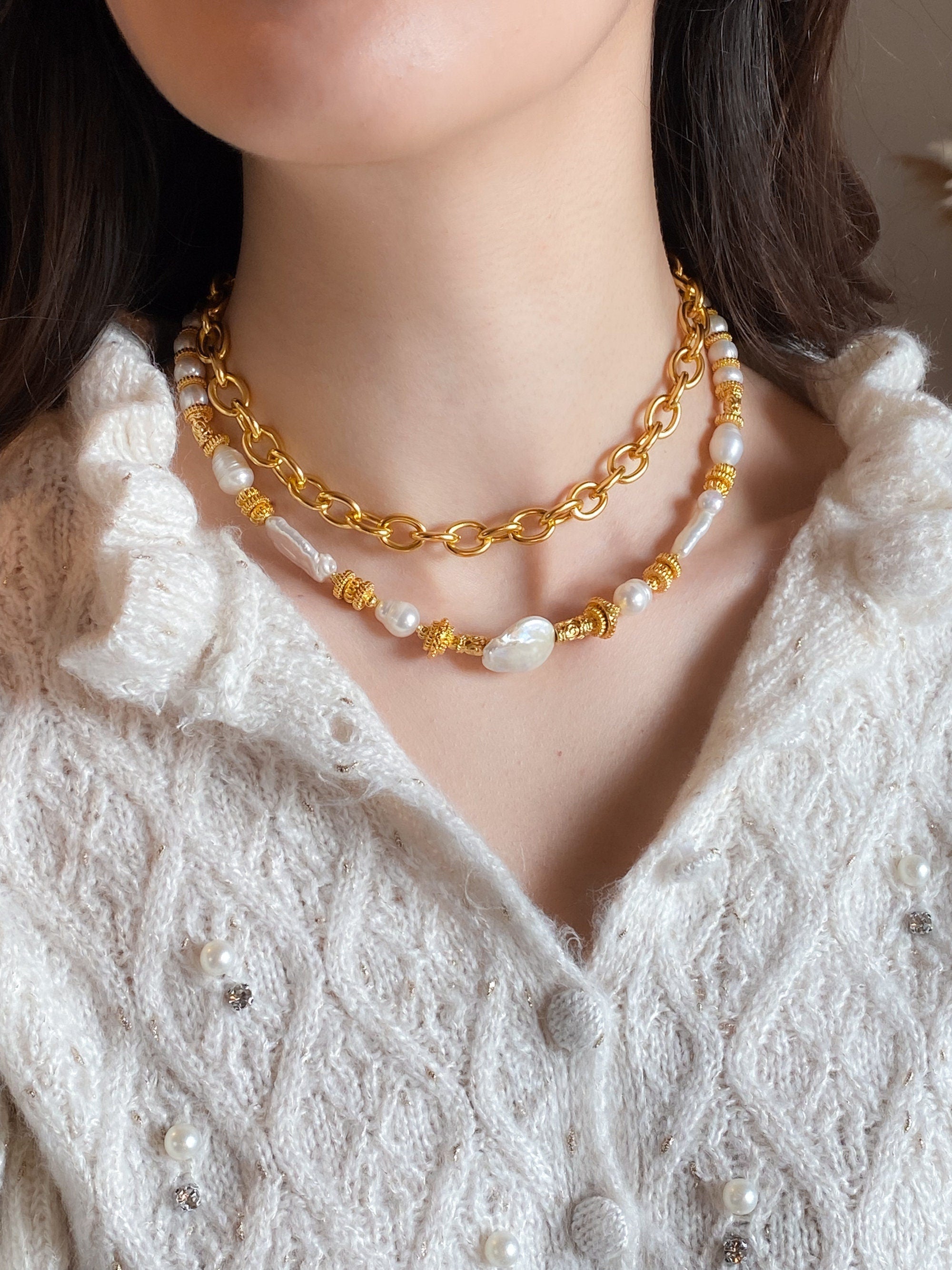 Gold Retro Chain Necklace Women Lightweight Chain Choker Necklace Minimalist Layering Necklace Christmas Gift, IONA