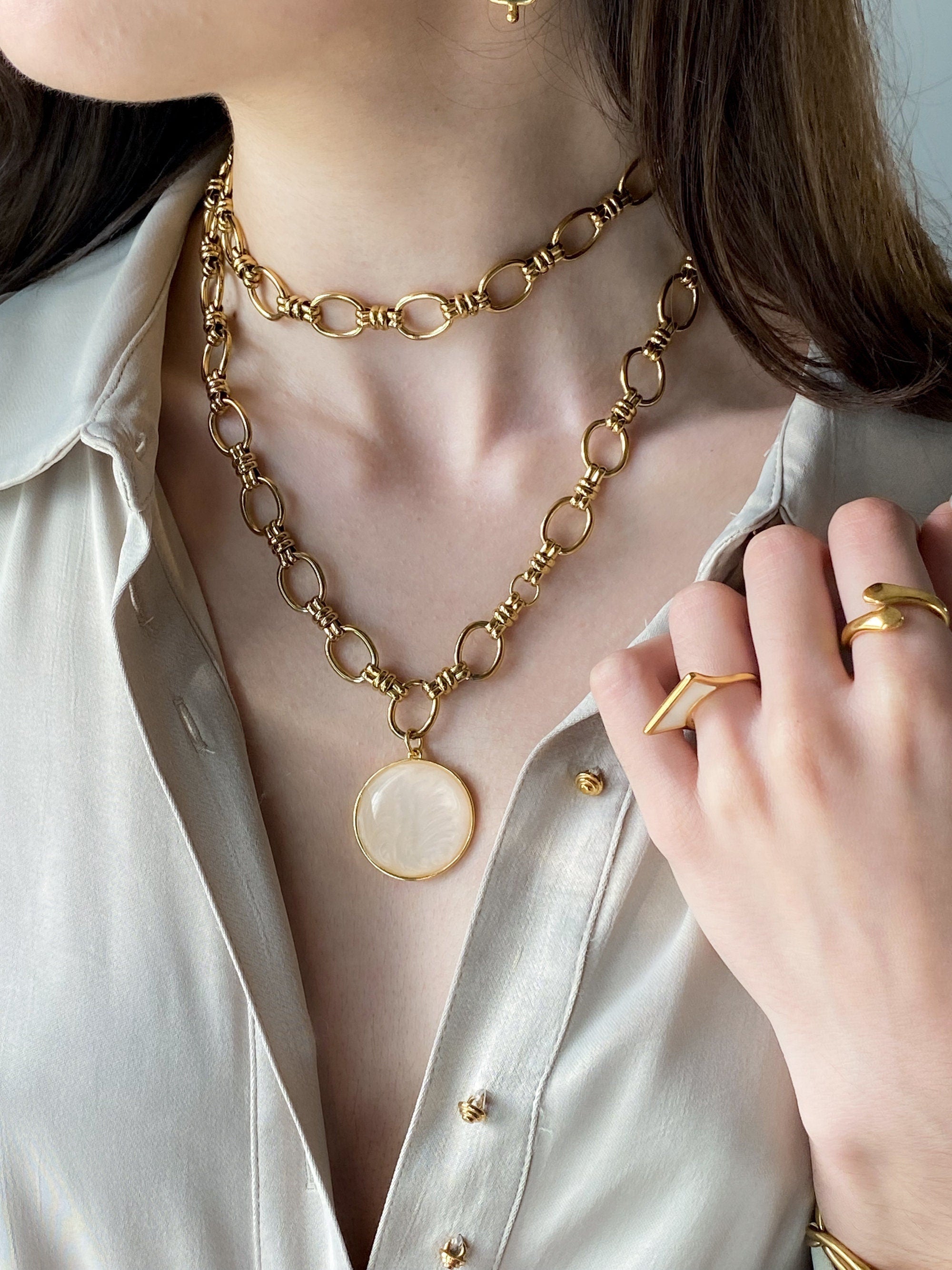 Choker Thick chain Necklace Statement Gold Choker Minimalist Layering Necklace Gold Chain Necklace, Vintage style Chain Necklace, ISA