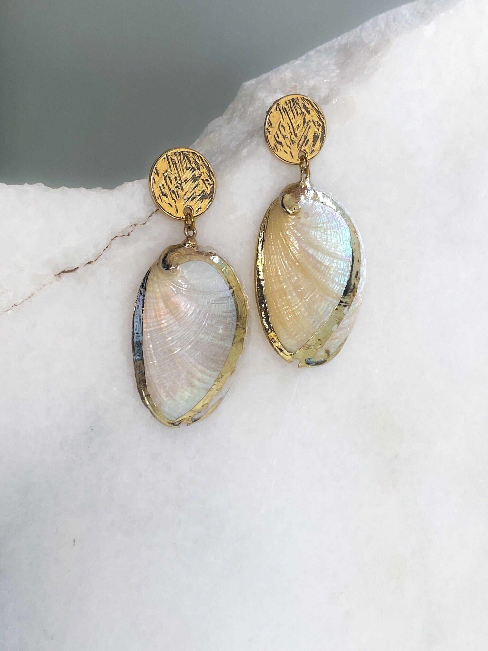 Siren core Aesthetic Jewelry, Natural Sea Shell Gold stud Earrings, Summer Festive Earrings, Little Mermaids Jewelry, Gift for Her, CIAN