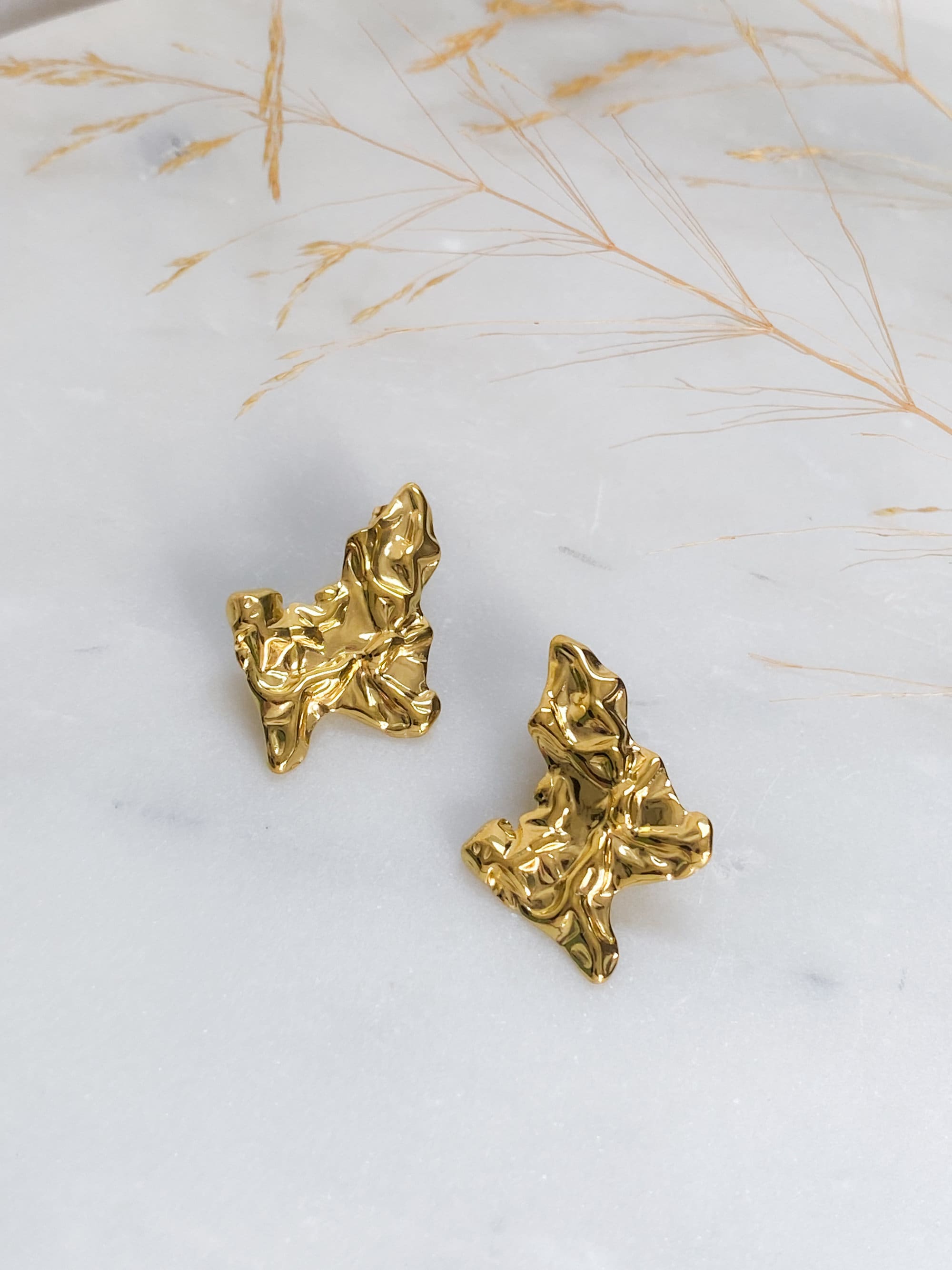 90s gold stud earrings, Organic shape hammered earrings, Y2k aesthetic jewelry, Big abstract earrings, Birthday gift, Gift for mum, BRONTE