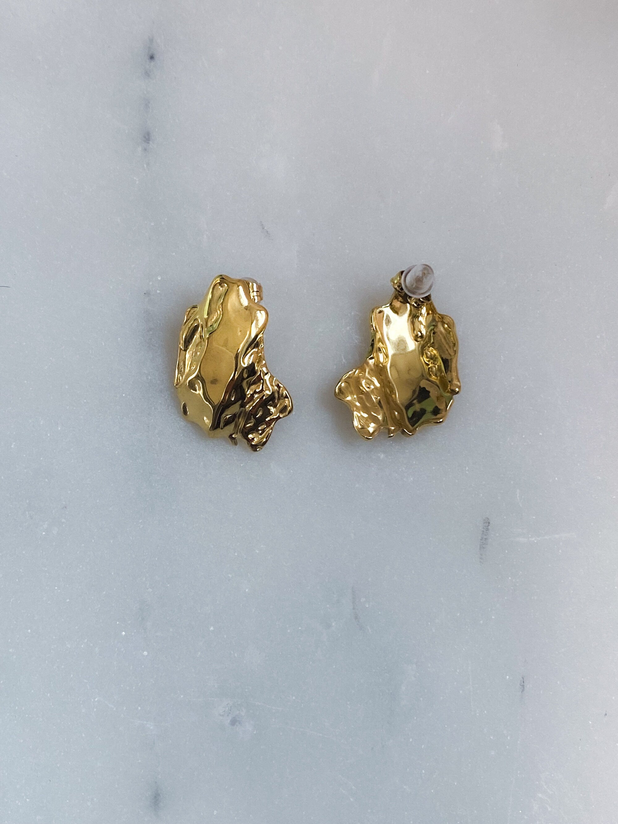 Organic gold stud earrings, Melted irregular shape earrings, Vintage style jewelry, Abstract textured earrings, Unique gift for mum, MORGAN