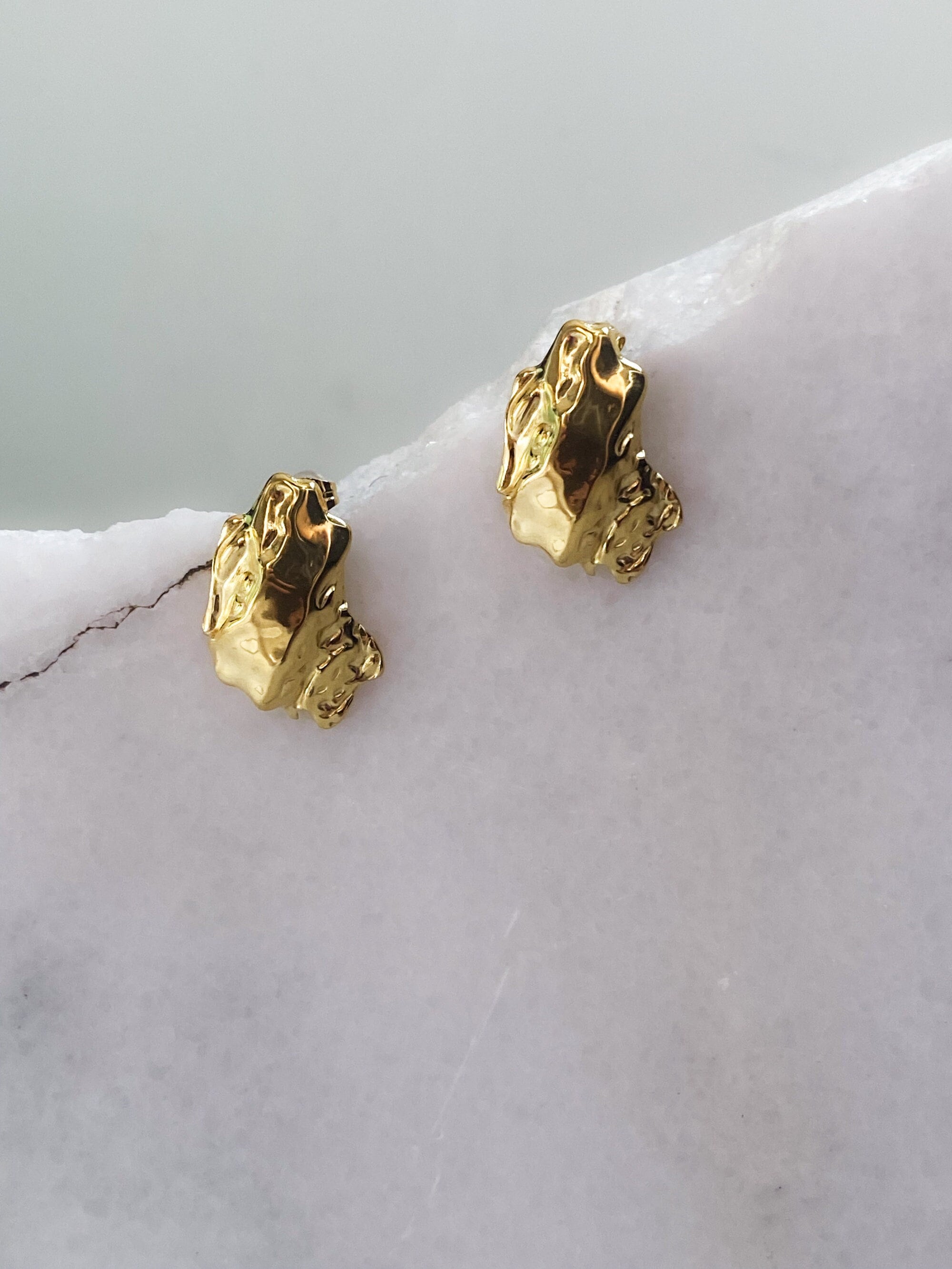 Organic gold stud earrings, Melted irregular shape earrings, Vintage style jewelry, Abstract textured earrings, Unique gift for mum, MORGAN