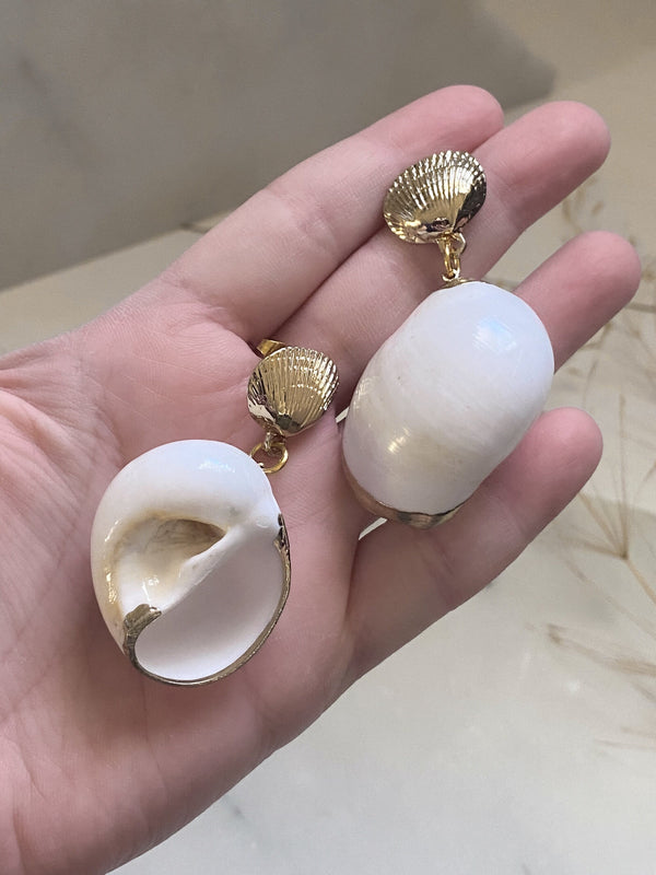 Big natural sea shell earrings, Clam gold stud earrings, Little Mermaids Jewelry, Siren core Aesthetic Jewelry, Mum Gift for Her, GRACE