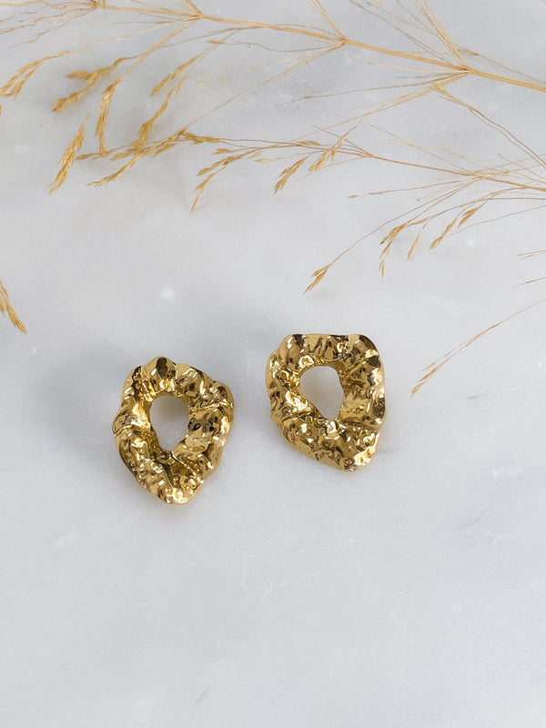 Big gold stud earrings, Irregular organic shape earrings for her, Abstract round earrings, Handmade Jewelry, Birthday gift for her, ORISIS