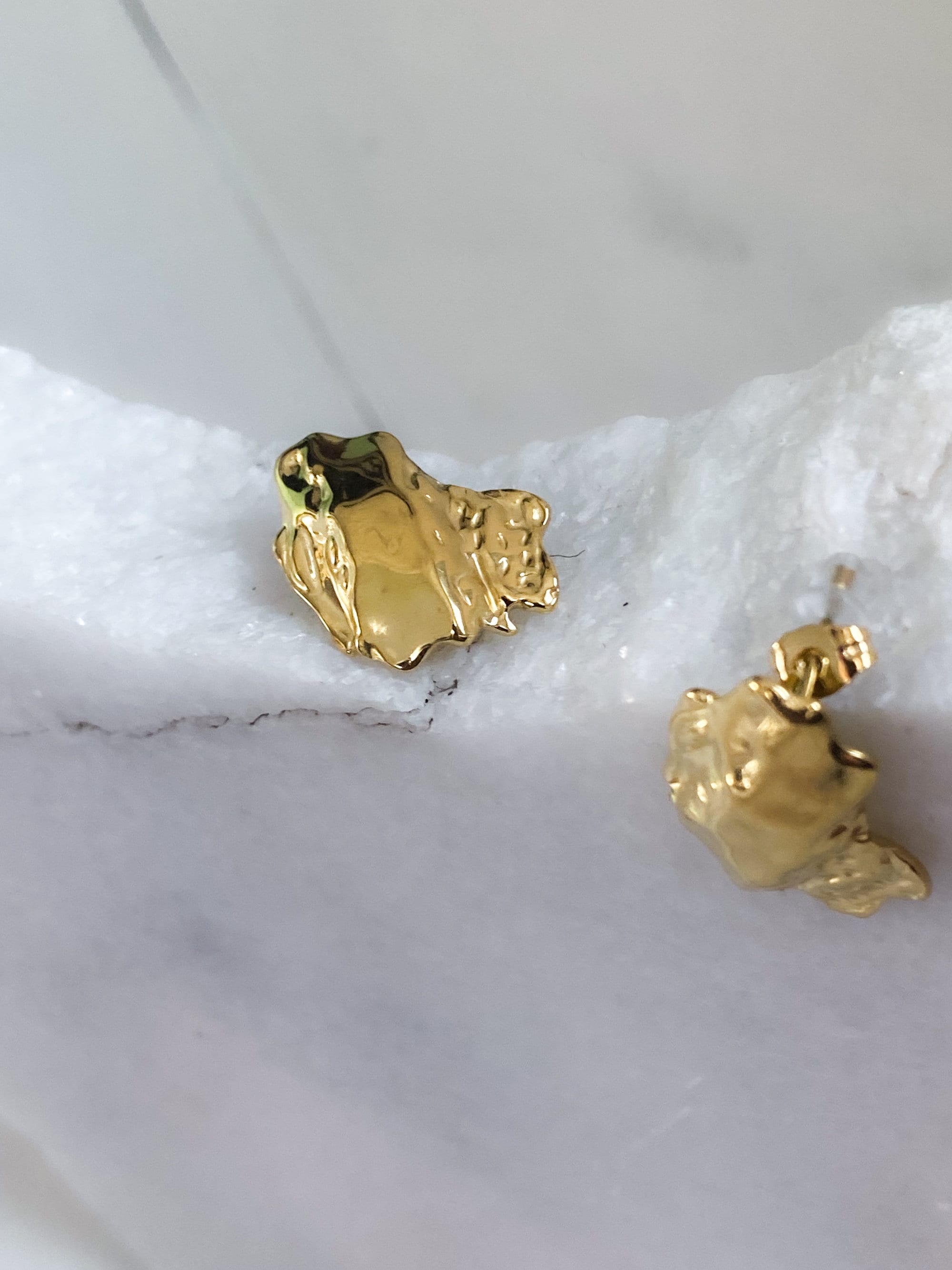 Organic gold stud earrings, Melted irregular shape earrings, Vintage style jewelry, Abstract textured earrings, Unique gift for mum, MORGAN