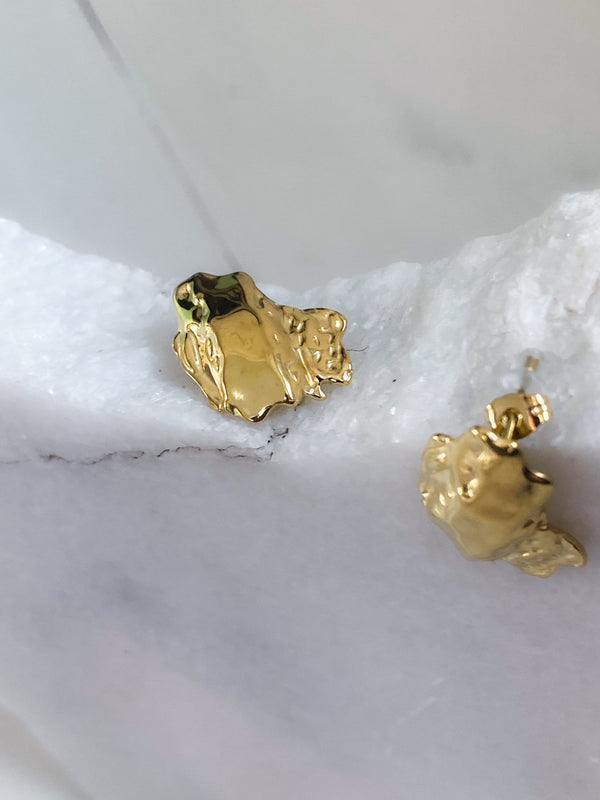 Organic gold stud earrings, Melted irregular shape earrings, Vintage style jewelry, Abstract textured earrings, Unique gift for mum, MORGAN
