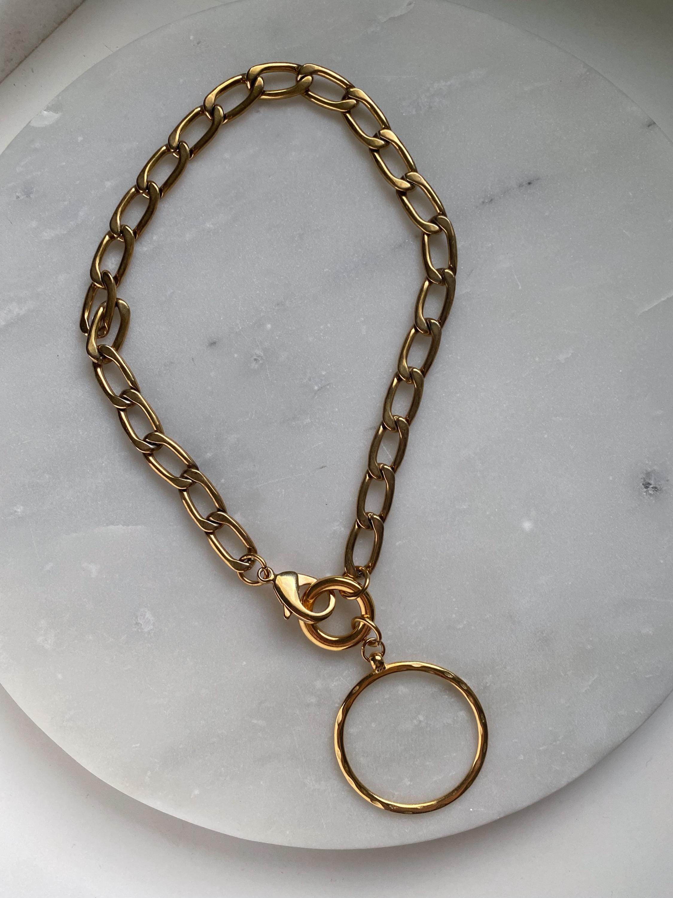 Chunky Chain Necklace with Circle Ring Pendant, Oversize Gold Chain Necklace, Statement Extravagant Necklace, Birthday Gift for Her, AFSAR