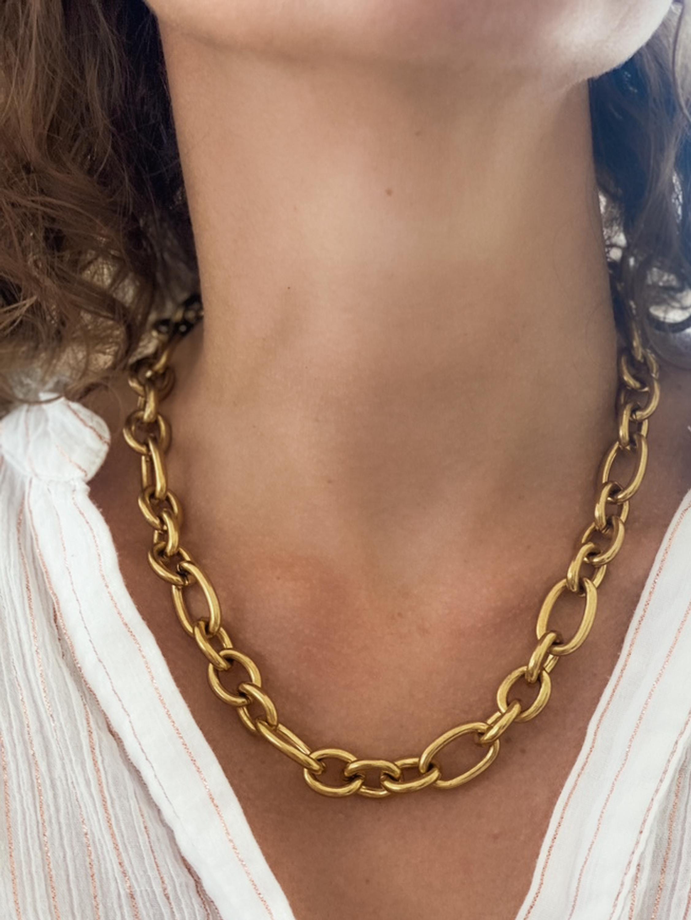Gold Chunky Chain Necklace, O Ring chain Necklace, Modern Rock style Necklace, Industrial Statement Necklace, Anniversary Gift for Her, IMAN