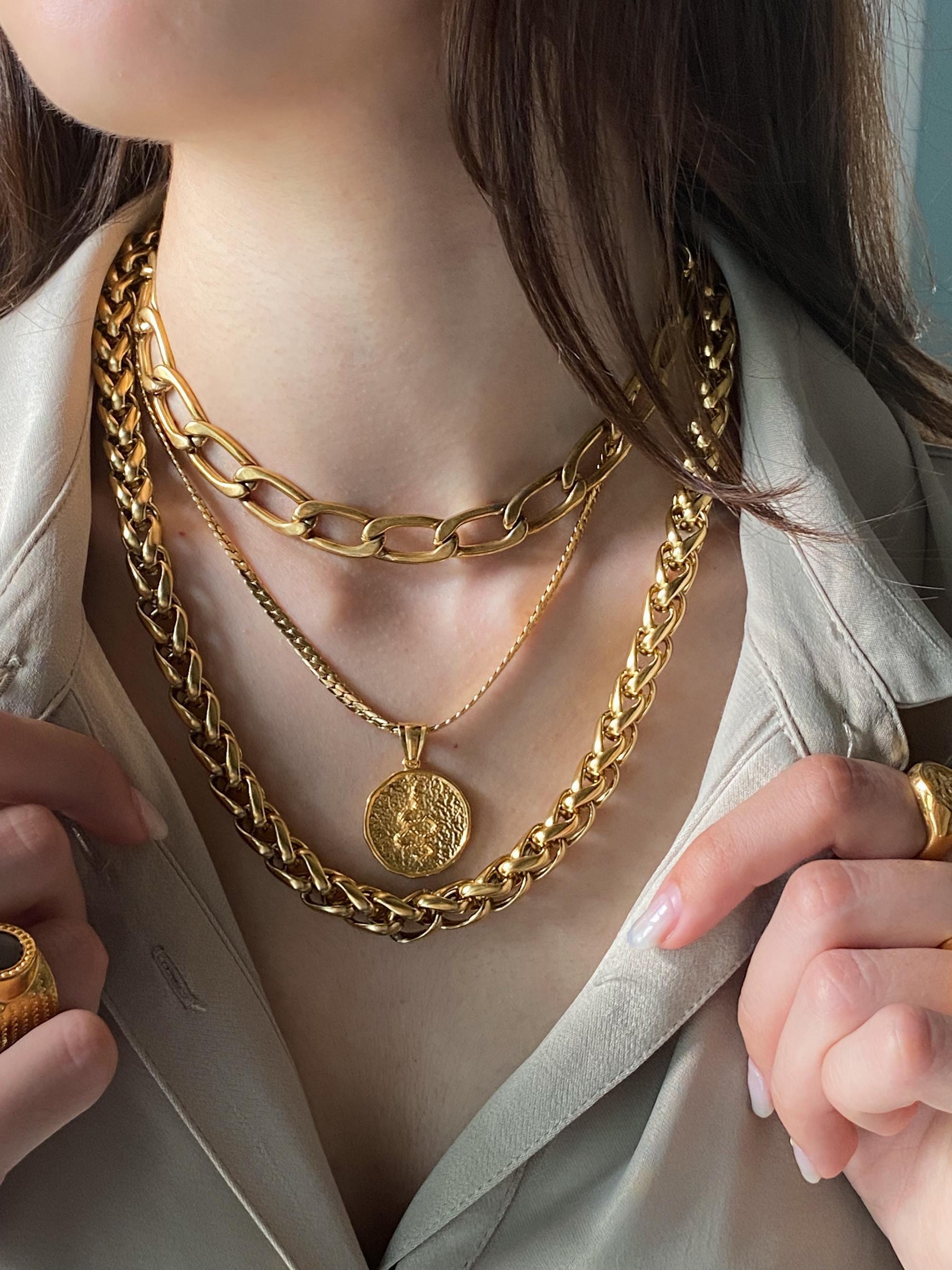 Gold Snake Coin necklace, Medallion Pendant Necklace, Rock style Pendant, Vintage style Necklace, Birthday Gift for Girlfriend, SNAKE