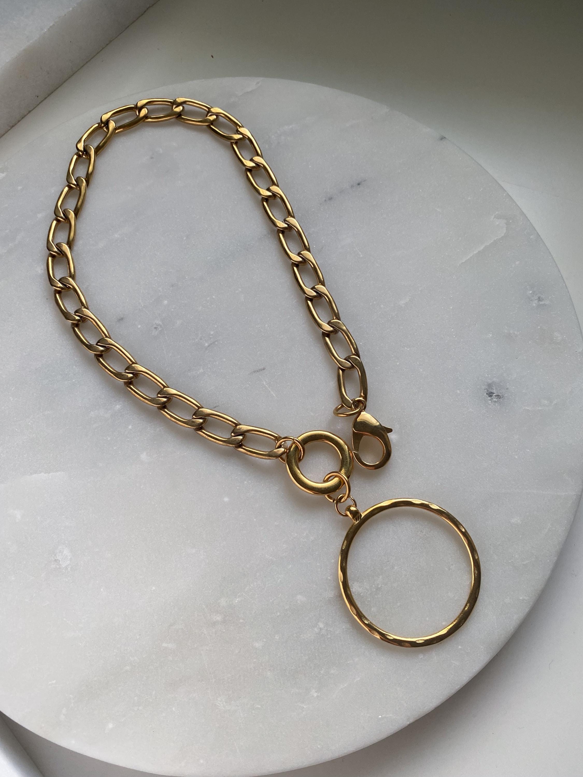 Chunky Chain Necklace with Circle Ring Pendant, Oversize Gold Chain Necklace, Statement Extravagant Necklace, Birthday Gift for Her, AFSAR