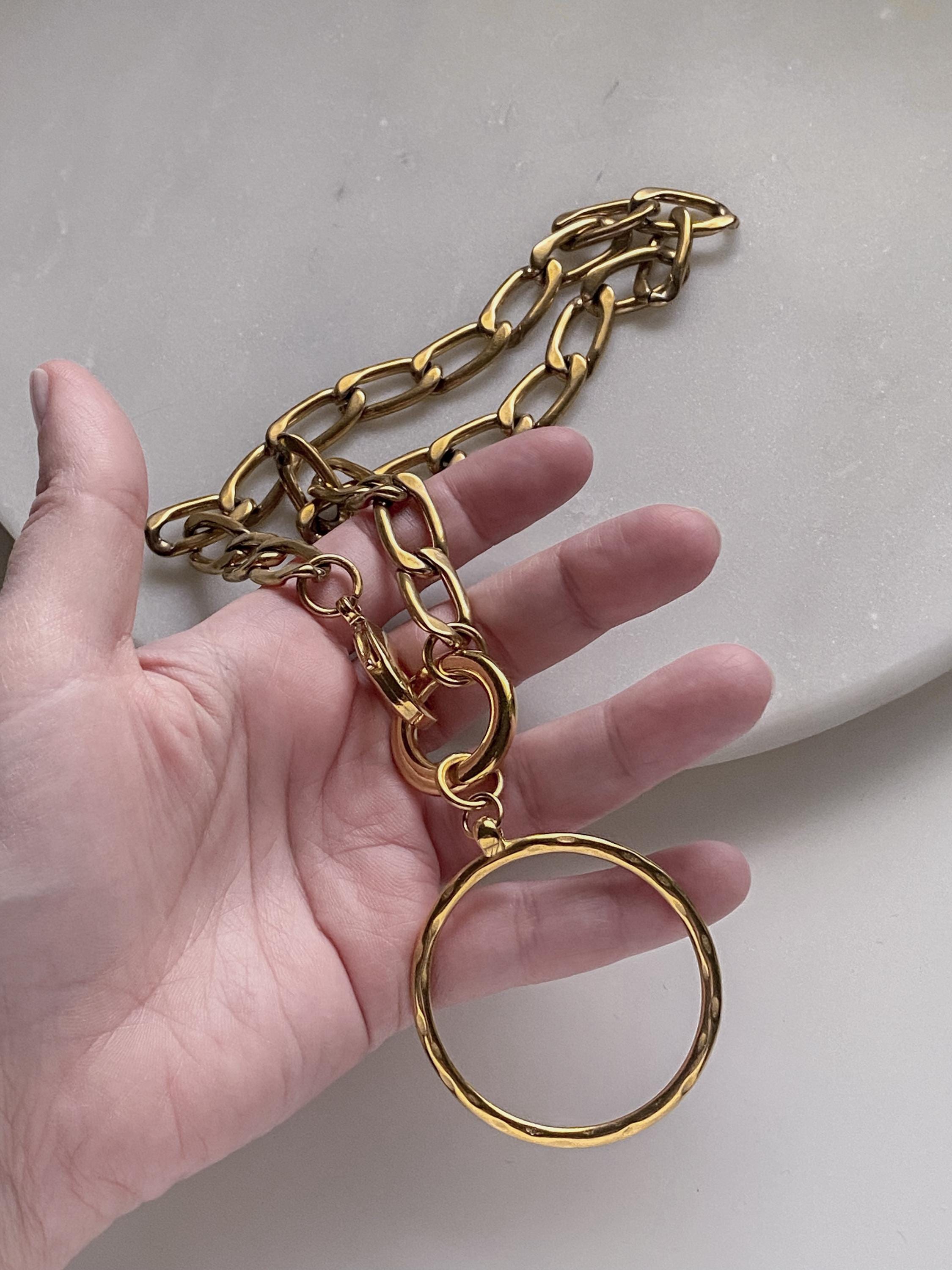 Chunky Chain Necklace with Circle Ring Pendant, Oversize Gold Chain Necklace, Statement Extravagant Necklace, Birthday Gift for Her, AFSAR