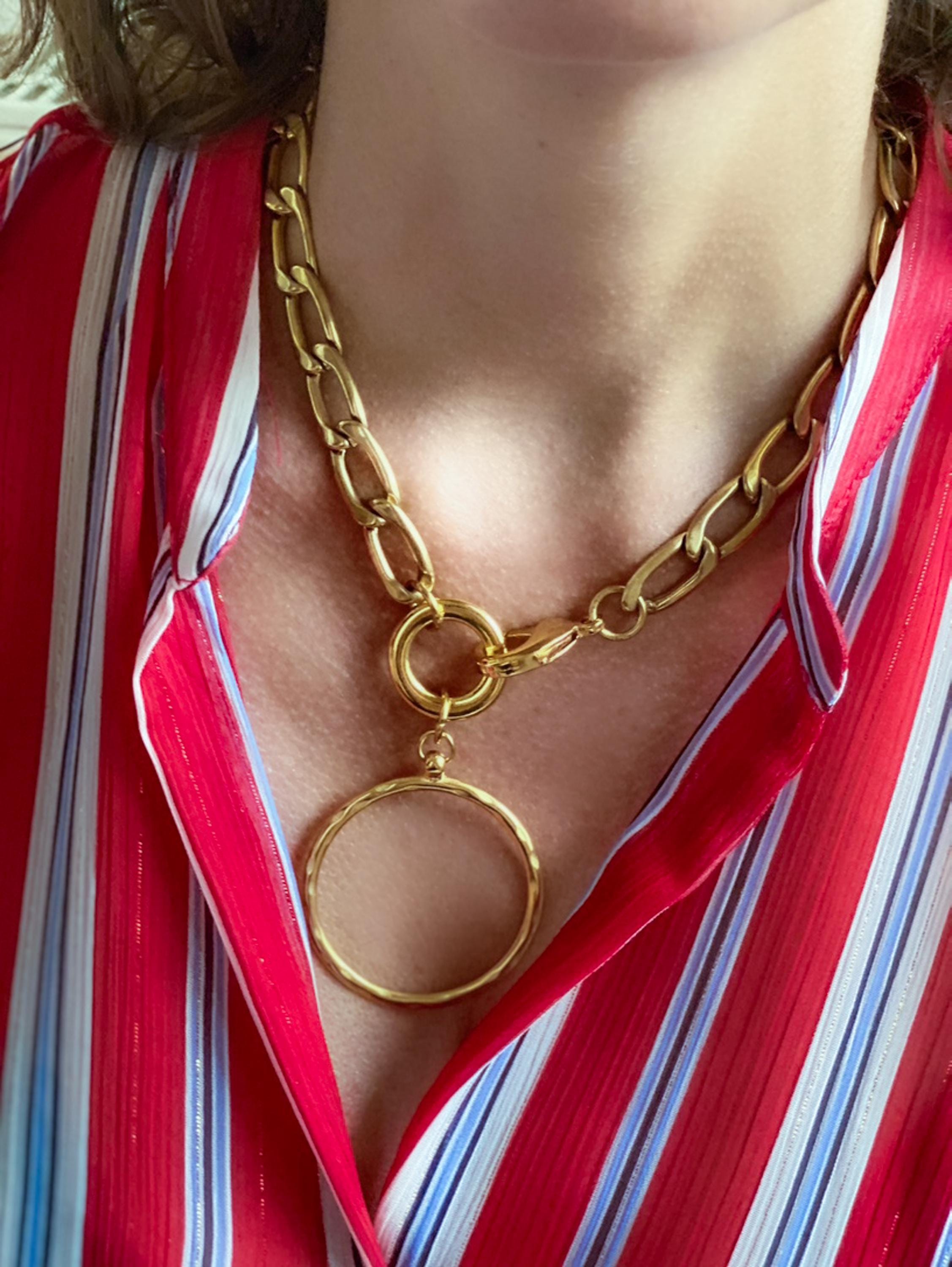 Chunky Chain Necklace with Circle Ring Pendant, Oversize Gold Chain Necklace, Statement Extravagant Necklace, Birthday Gift for Her, AFSAR