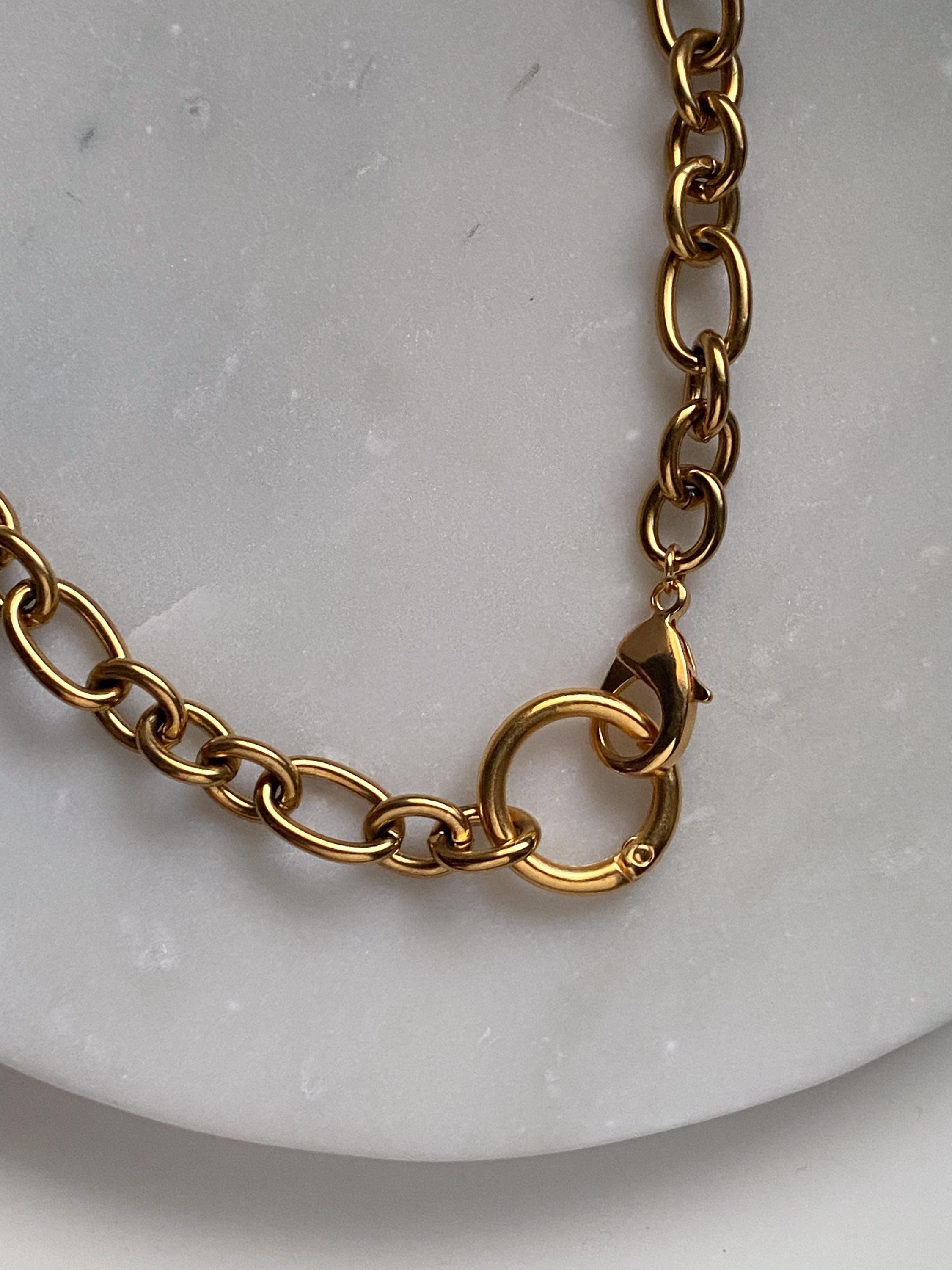 Gold Chunky Chain Necklace, O Ring chain Necklace, Modern Rock style Necklace, Industrial Statement Necklace, Anniversary Gift for Her, IMAN