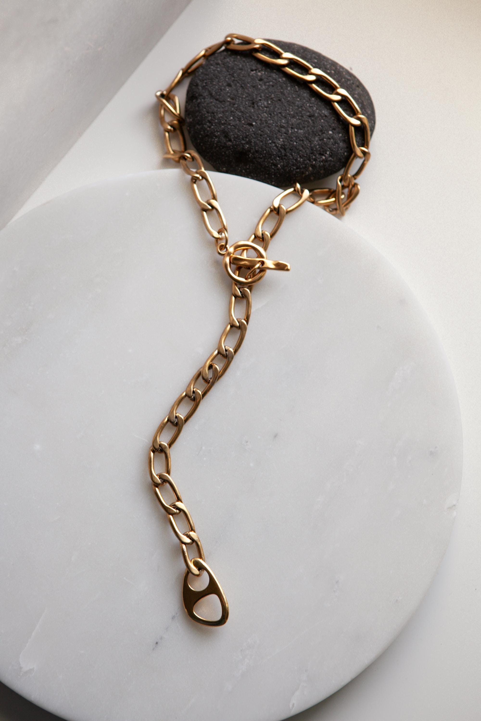 Chunky Gold Chain Lariat, Long Y Necklace with Geometric Pendant, Bold chunky chain Necklace Industrial style, Anniversary Gift for Her, ARA