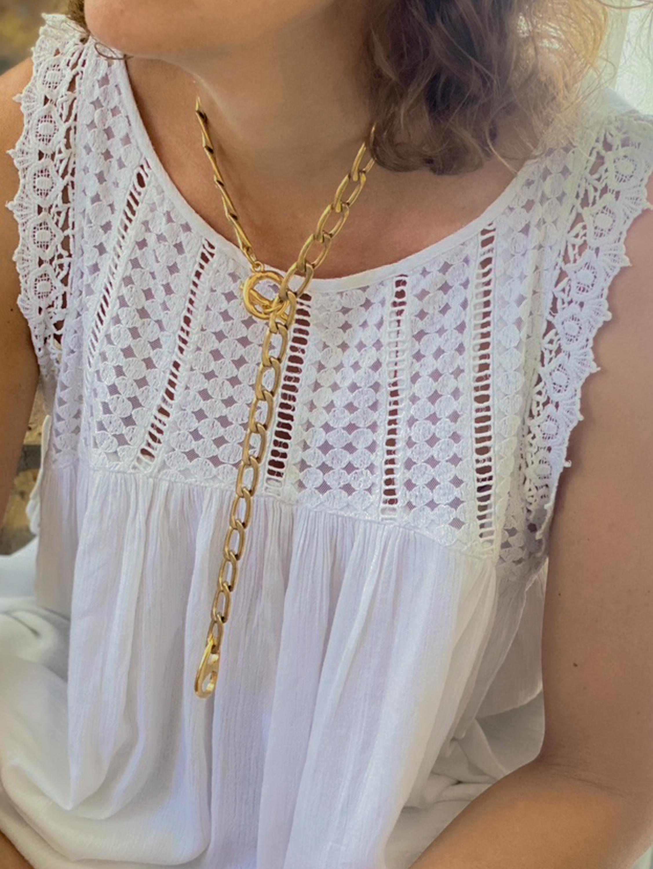 Chunky Gold Chain Lariat, Long Y Necklace with Geometric Pendant, Bold chunky chain Necklace Industrial style, Anniversary Gift for Her, ARA